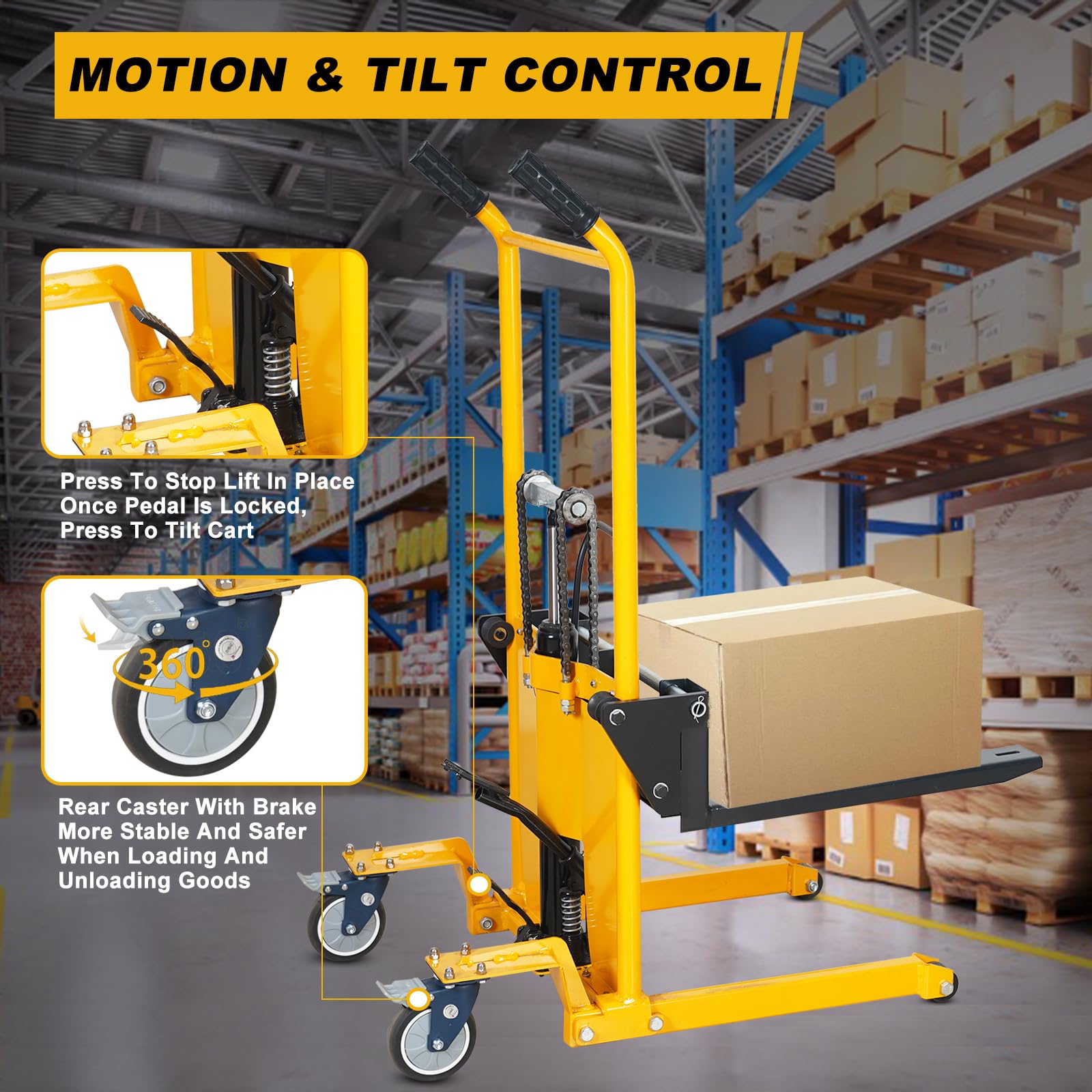 Foldable Hydraulic Pallet Lift Truck - 450 lbs Capacity Manual Stacker with Adjustable Forks & Fixed Legs | 36