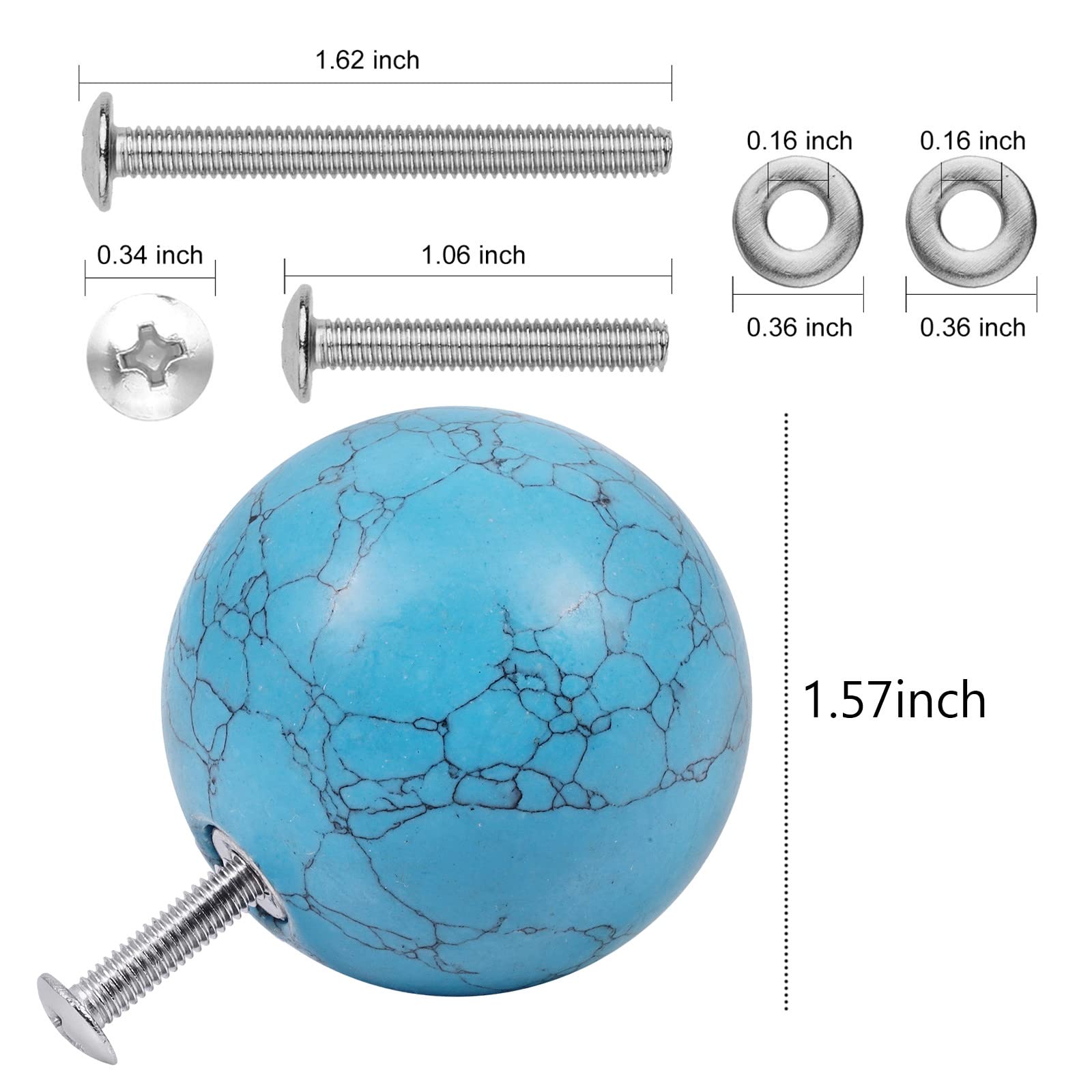Rockcloud 2 Pack Crystal Stone Round Cabinet Knobs with Screws - Blue Howlite Turquoise Drawer Pulls for Wardrobe, Closet, Dresser | Elegant Home Decoration Hardware for Bedroom & Bathroom Furniture