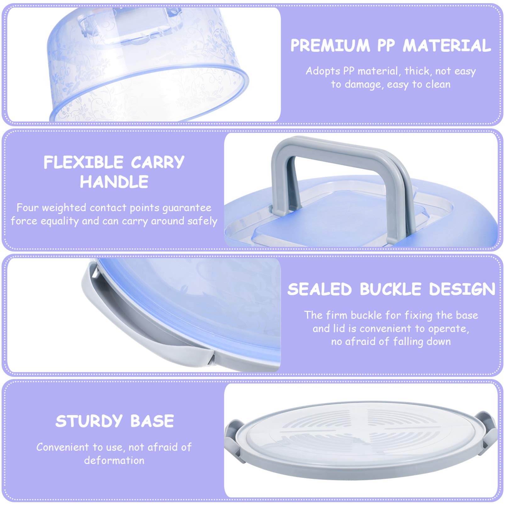 Sturdy Round Cake Stand with Locking Lid - Portable Cake Carrier for Cupcakes, Pies & Desserts | Food Storage Container with Handle for Parties, Baking & Kitchen Organization