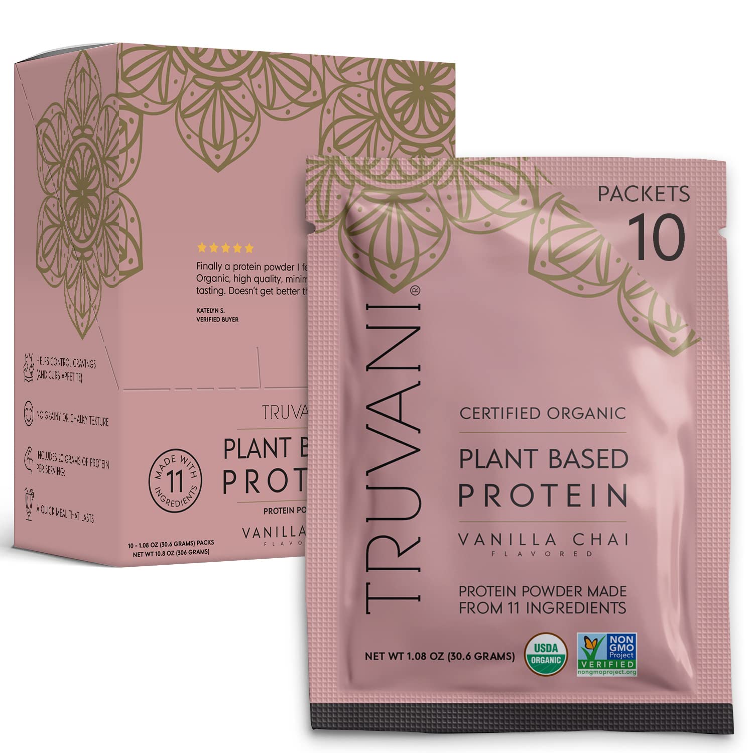 Truvani Vegan Pea Protein Powder - Vanilla Chai Flavor | 20g Organic Plant-Based Protein per Serving | 10 Travel Packets | Keto, Gluten-Free & Dairy-Free | Low Carb, No Added Sugar | Perfect for Post-Workout Recovery & On-the-Go Nutrition