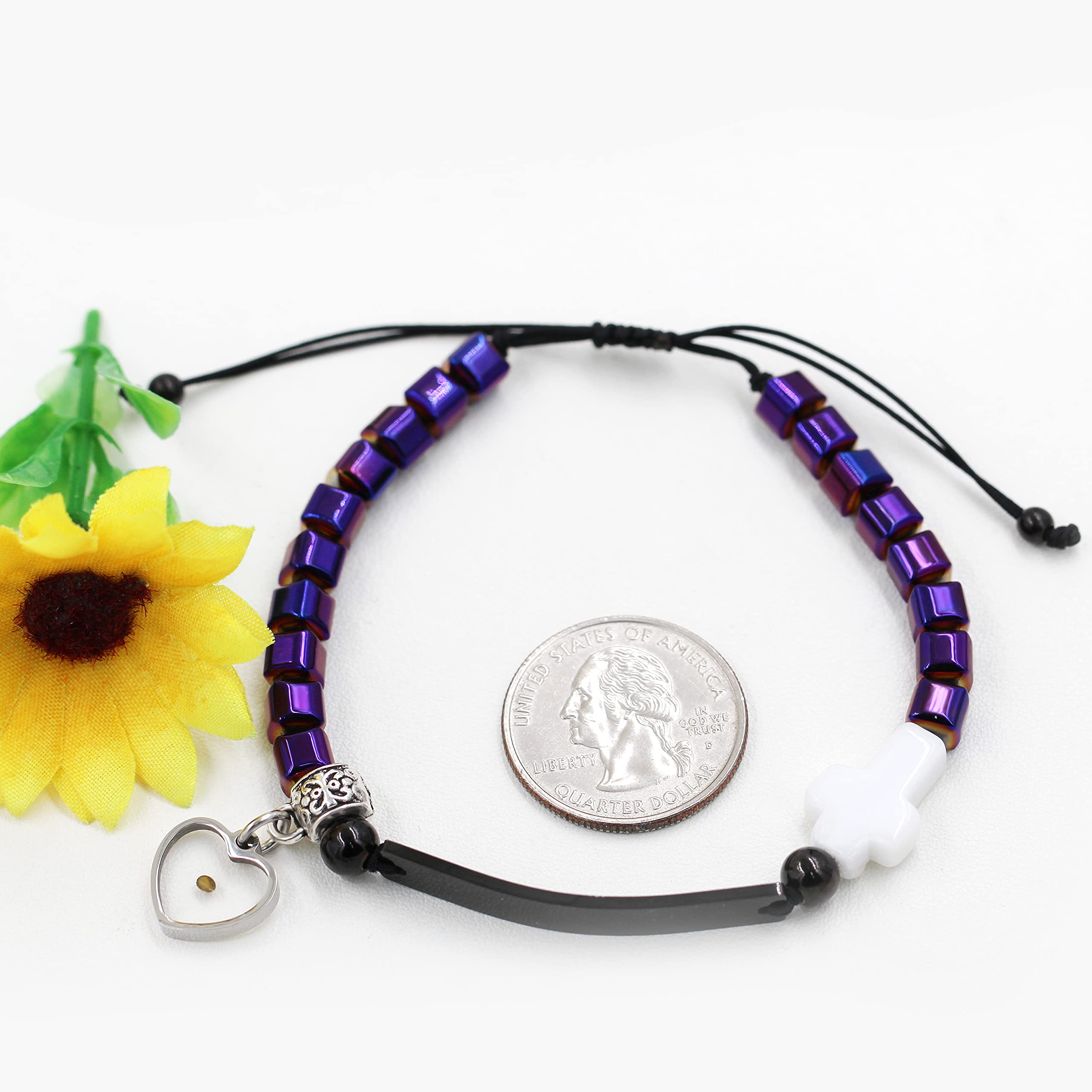Personalized Faith Cross Bracelets with Name Charm & Mustard Seed - Hematite Beaded Bracelet for Women & Men - Y1447 | Spiritual Gift for Baptism, Confirmation, Prayer & Daily Wear