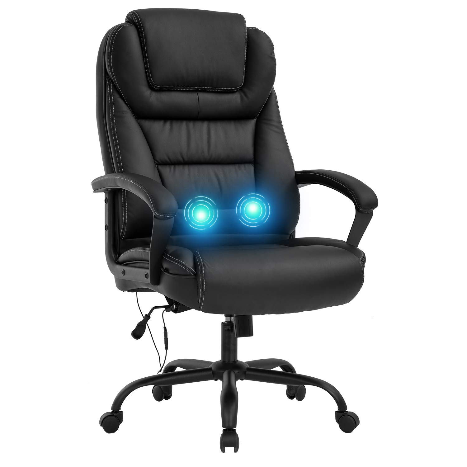 Big and Tall 500lbs Wide Seat Ergonomic Office Chair with Lumbar Support, Adjustable Arms & Headrest, Massage Function, PU Leather Rolling Swivel Computer Desk Chair for Adults - Black - Perfect for Home Office, Gaming & Workspaces