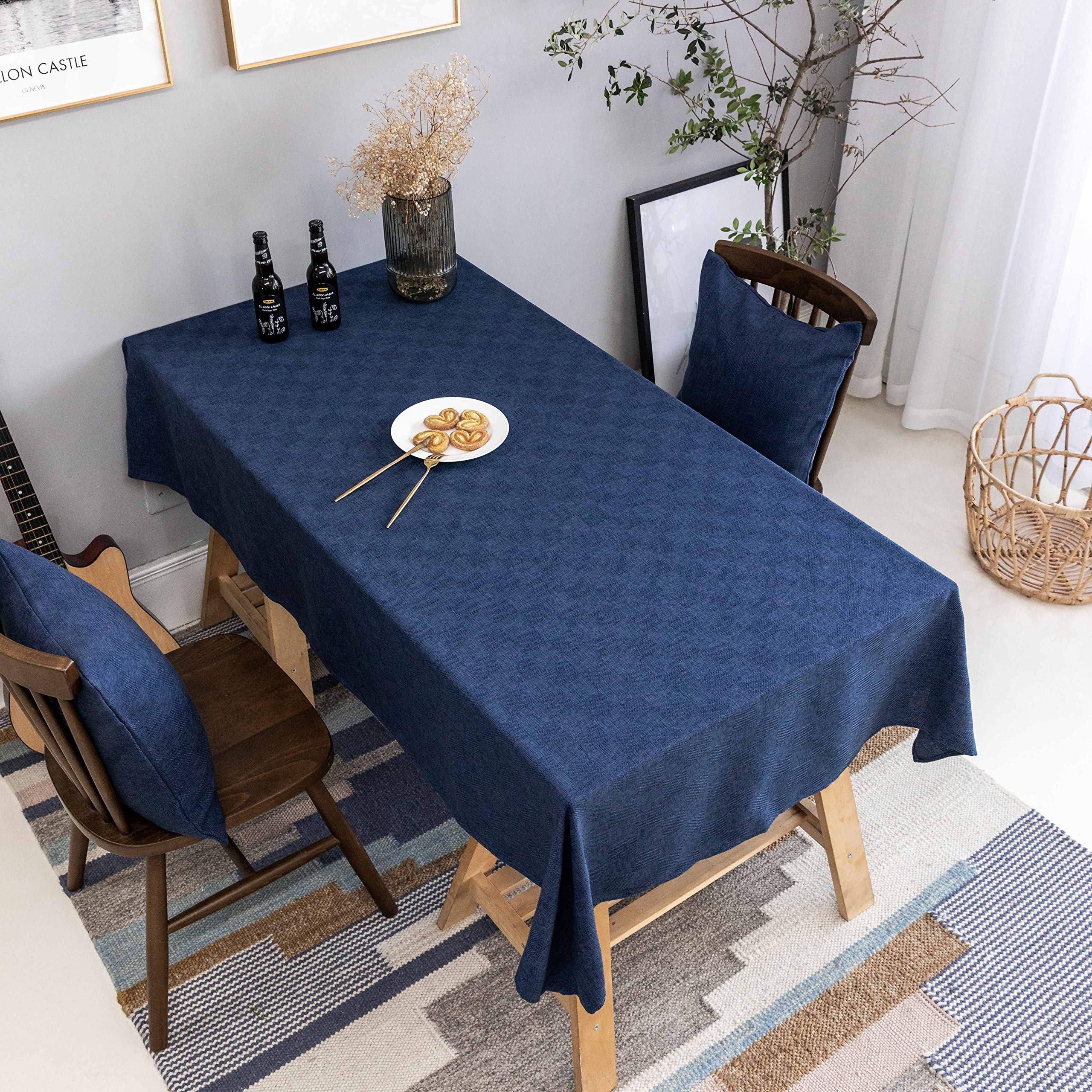 Stain-Resistant Polyester Checkered Tablecloth 52x86 Inch - Navy Blue Rectangular Dining Table Cover for Parties, Weddings & Holiday Decor