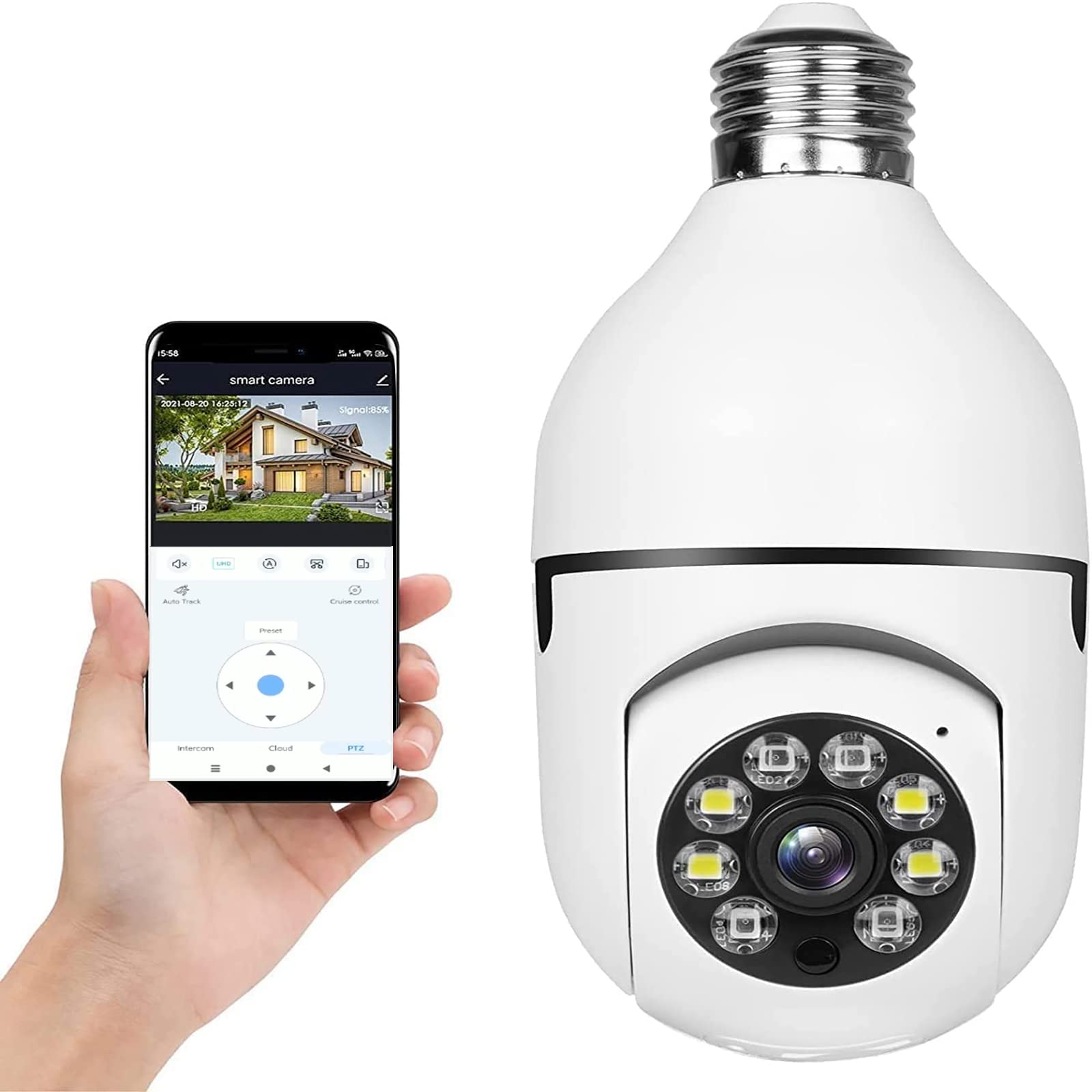 360° Panoramic Security Camera Bulb - Wireless Dome Surveillance Camera with Motion Detection, 2-Way Audio & Remote Viewing - Indoor/Outdoor Home Security for Garage, Yard, Baby Monitor