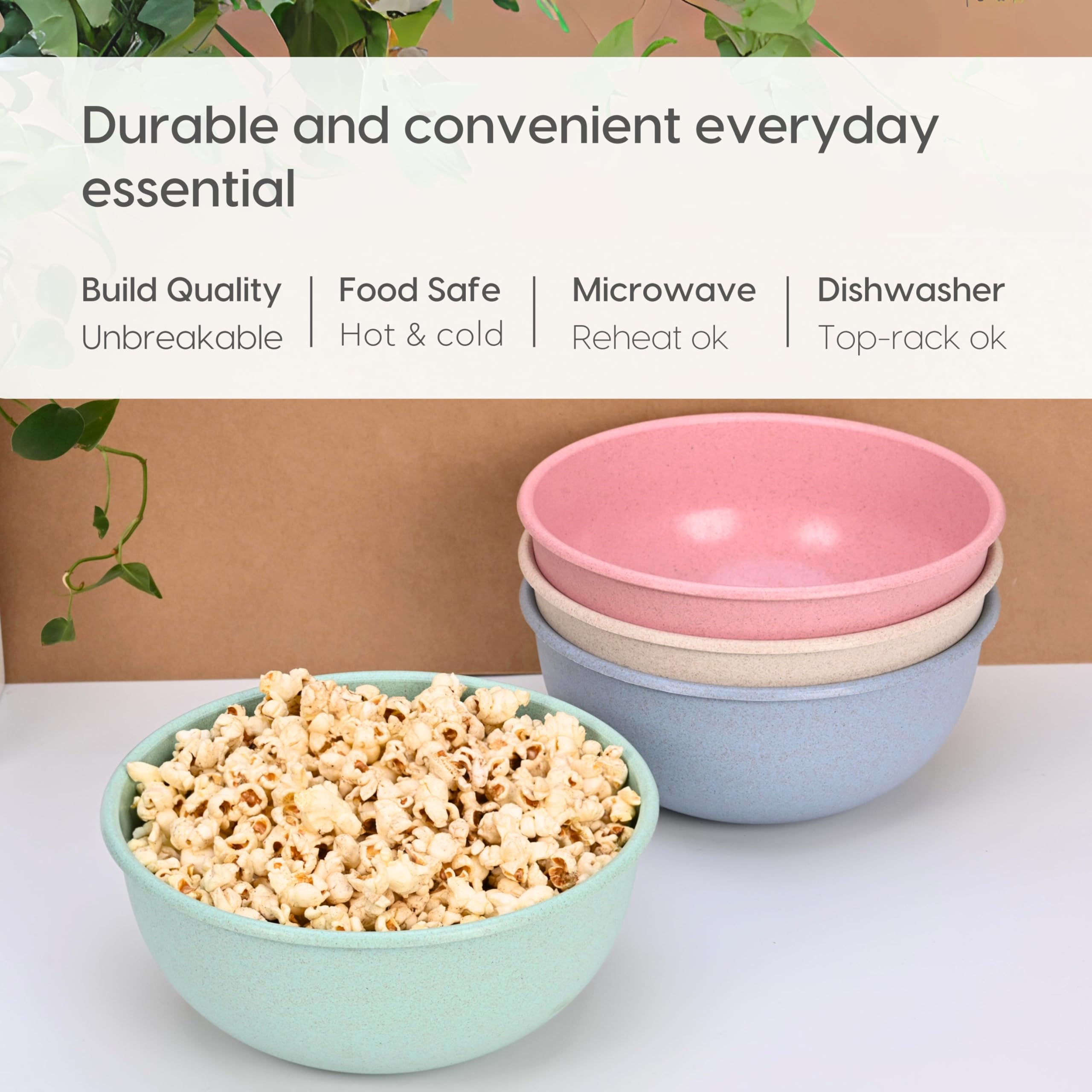 Eco-Friendly Frosty Mixing Bowl Set of 4 - Microwave Safe Serving Bowls Made with Rice Husk & Bamboo Fibers - 1800ml Multi-Light Bowls for Baking, Cooking & Food Prep | Perfect for Kitchens, Restaurants & Eco-Conscious Homes
