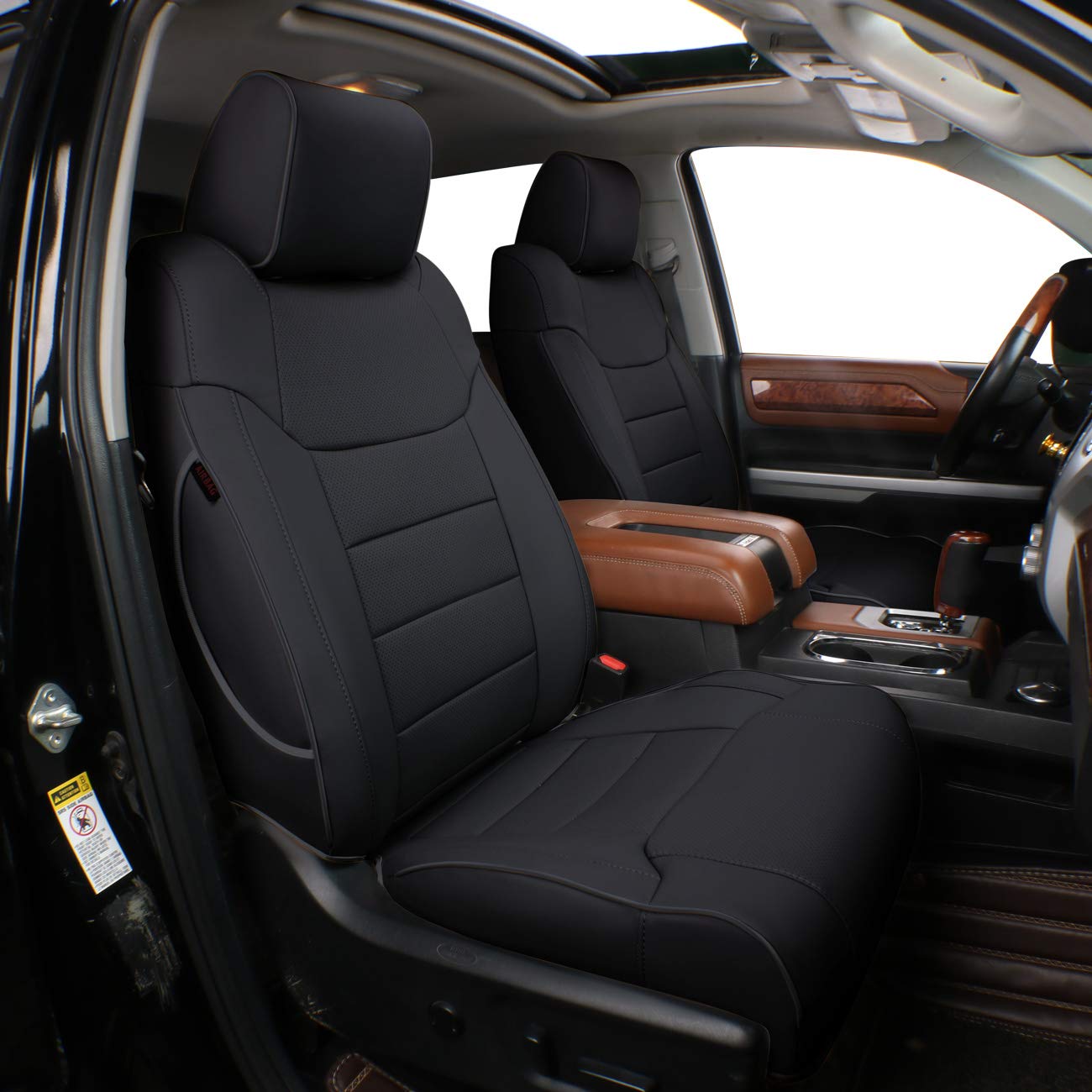 EKR Custom Fit F150 Seat Covers for 2015-2020 Ford F150 SuperCrew XL XLT & 2017-2022 SuperDuty CrewCab XL XLT - Full Set Leather Black - Premium Protection for Truck Seats, Road Trips & Daily Commute