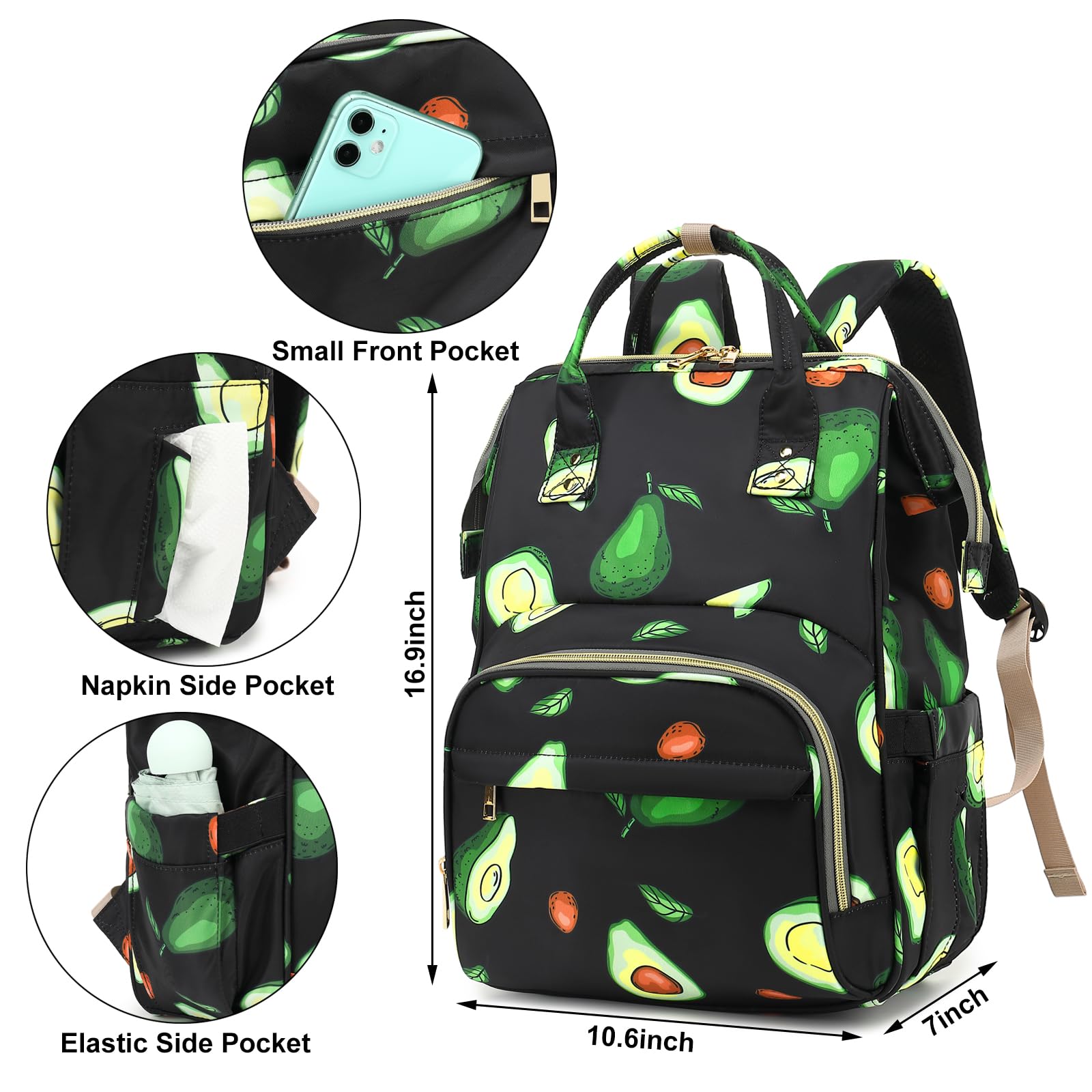 Insulated Avocado Lunch Backpack for Women & Girls - Cooler Backpack with Laptop Compartment for School, Work, Nursing | Perfect for Picnics, Office Commute & College Campus