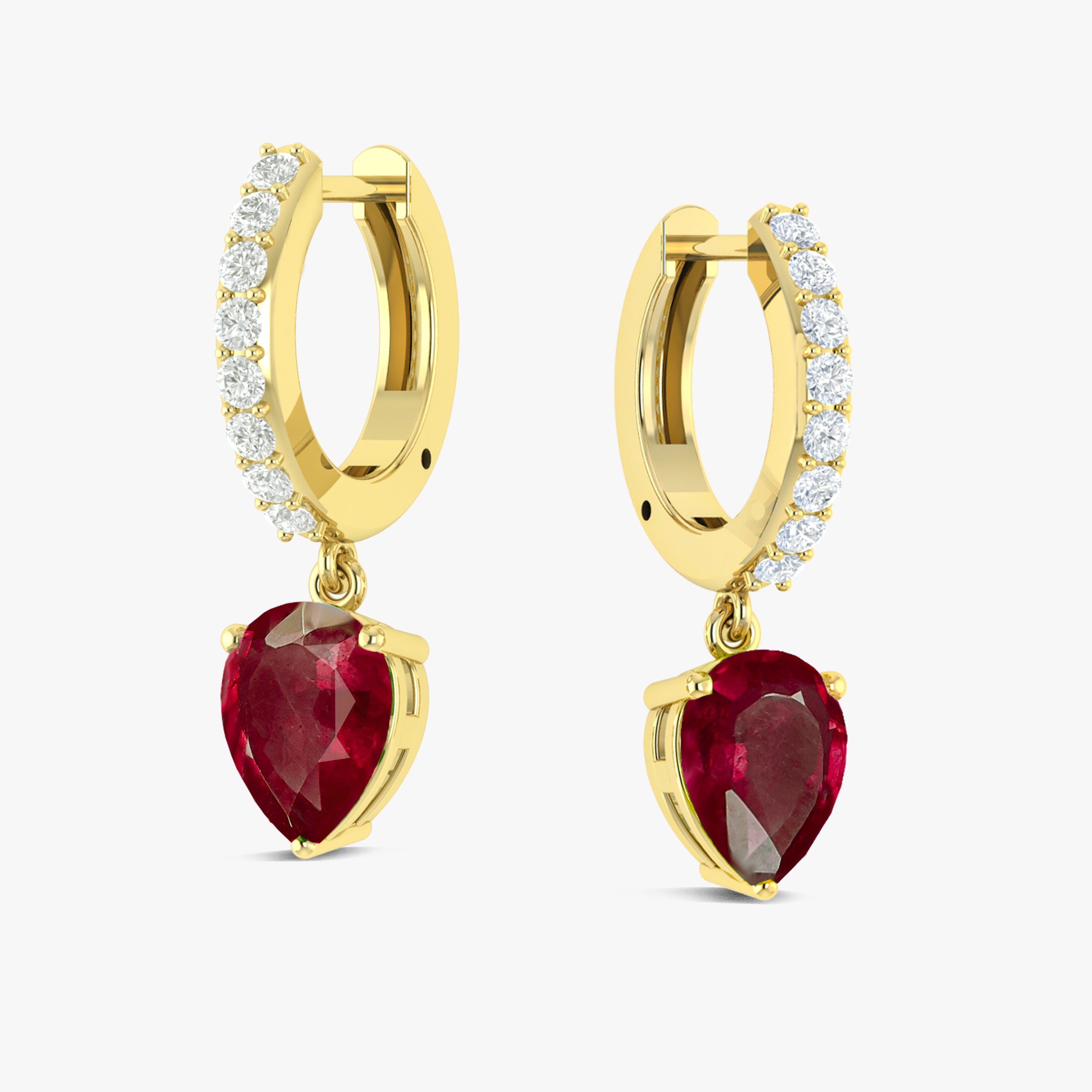 Red Ruby Pear Drop Hoop Earrings for Women - 14K Gold Plated Dangle Earrings - Elegant Party & Wedding Jewelry Gift