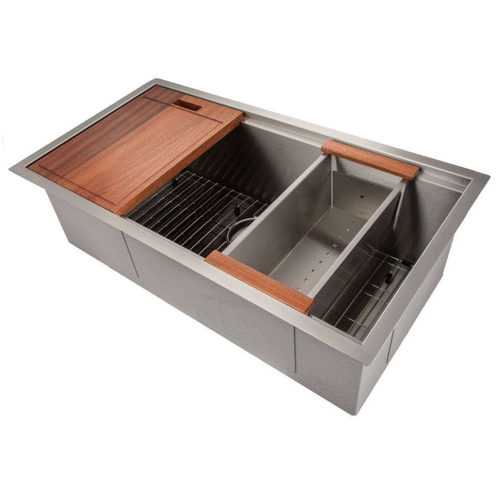 ZLINE Garmisch 33-Inch Undermount Single Bowl Stainless Steel Kitchen Sink - Scratch Resistant, Includes Bottom Grid & Accessories (SLS 33S) - Perfect for Modern Kitchens, Remodeling & Chef-Grade Food Prep
