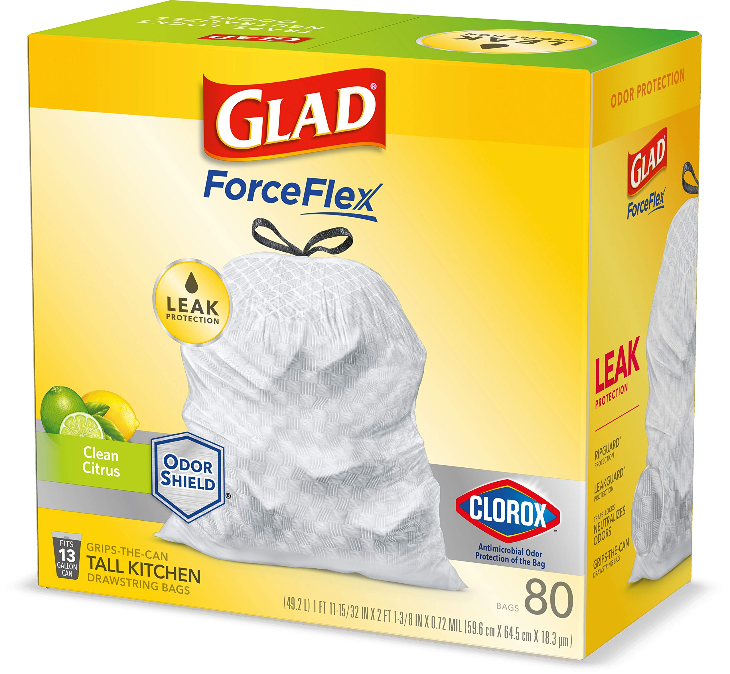 Glad Citrus Scented Trash Bags - 80 Count Heavy Duty Kitchen Garbage Bags for Home & Office Waste Disposal