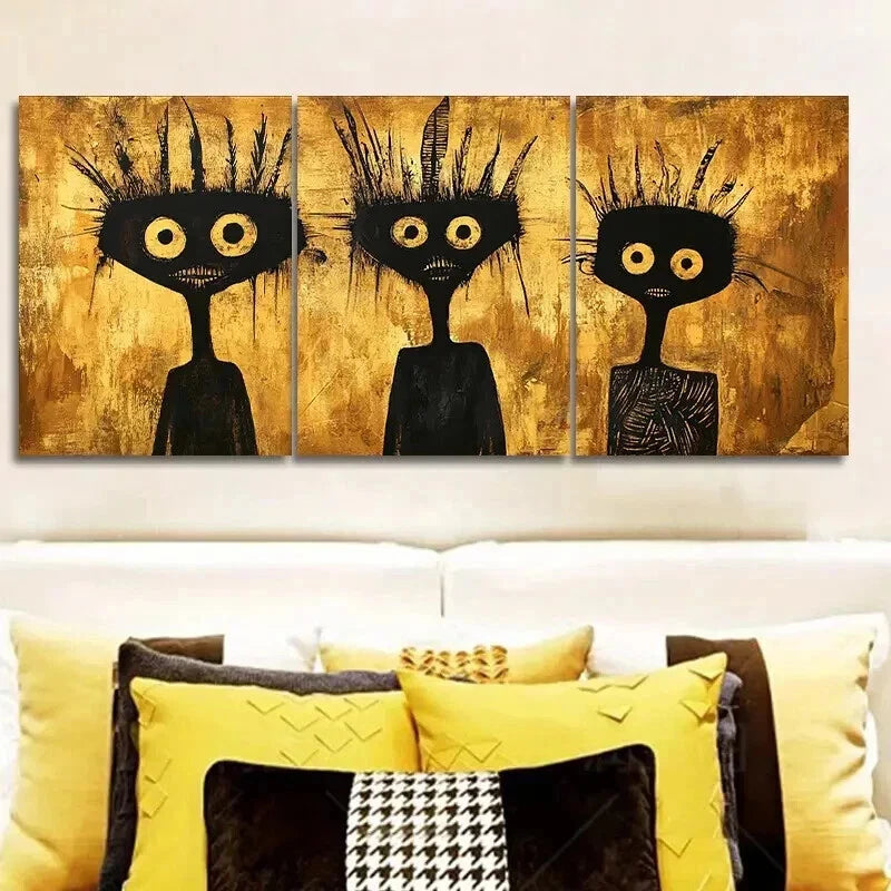 3-Piece Black and Gold Abstract Portrait Wall Art Set - Framed Canvas 50x70cm (20x28 Inches) - High Quality Print - 100% Australian Made - Ready to Hang - Perfect for Living Room, Bedroom, or Office Decor