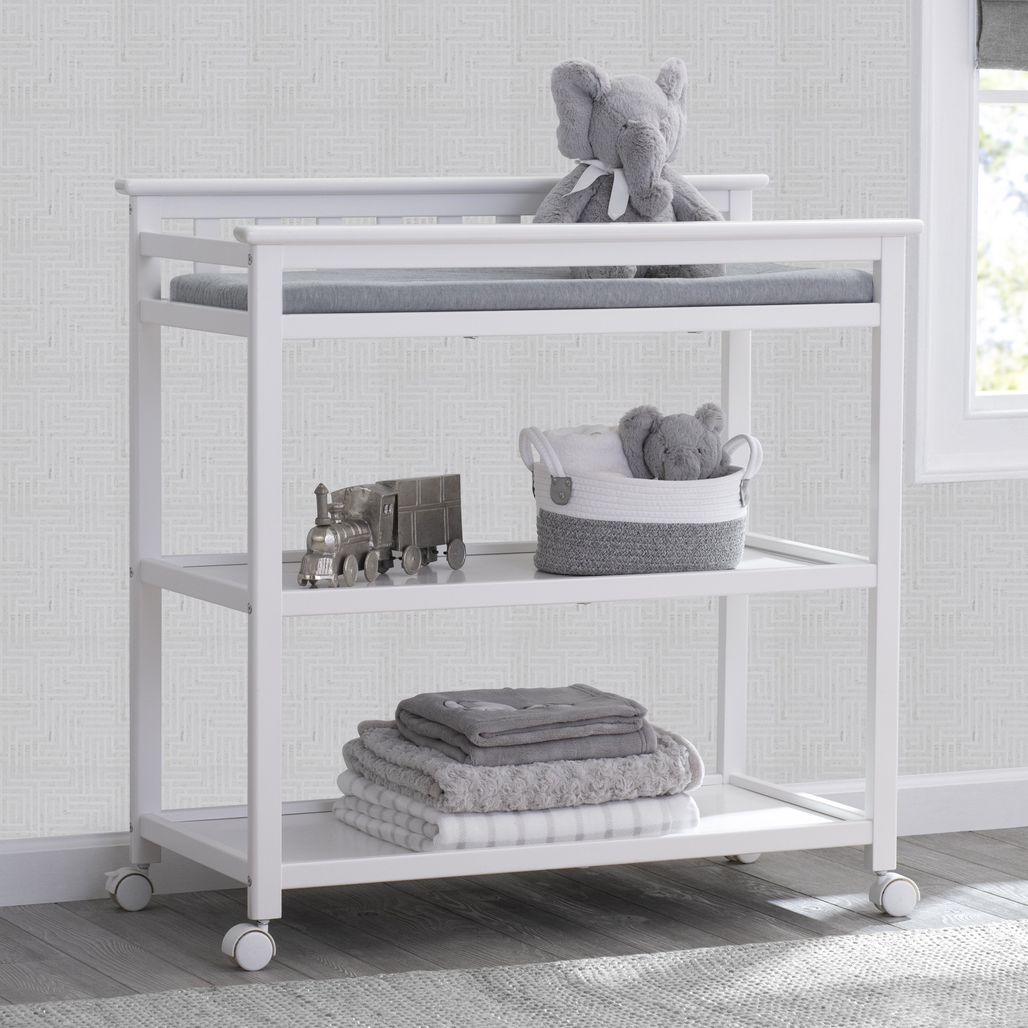 Liberty Changing Table - Baby Dresser with Safety Straps & Storage, White Nursery Furniture for Diaper Changing & Baby Care Essentials Organization