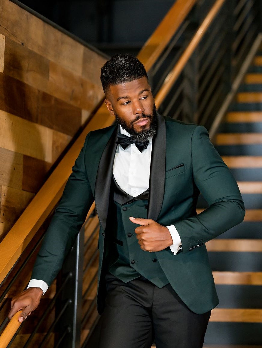 Custom Green & Black 3-Piece Tuxedo Suit for Men - Elegant Formal Wear for Weddings, Prom & Special Occasions