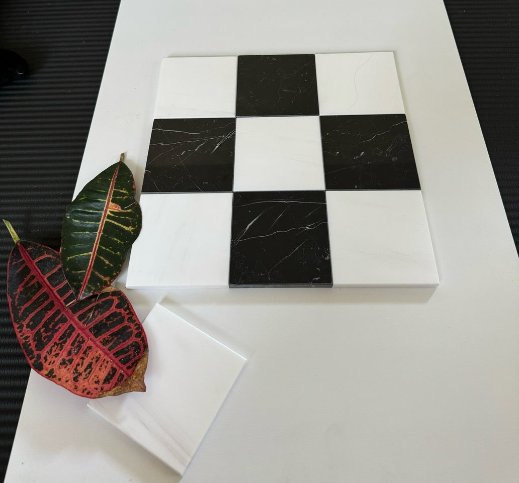Bianco Dolomite Nero Marquina Checkerboard Tiles - Polished or Honed Marble Flooring for Kitchen, Bathroom & Living Room Decoration