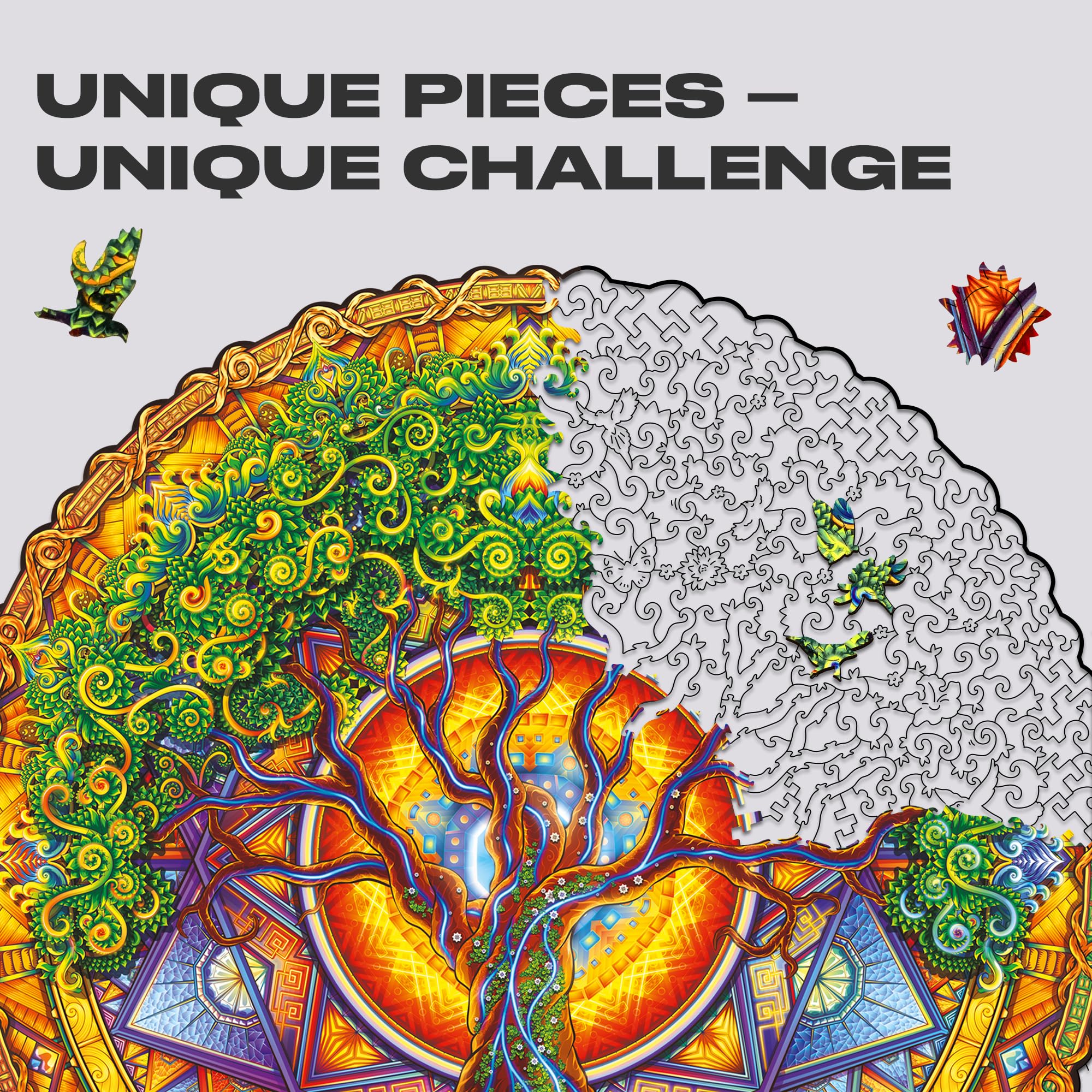 UNIDRAGON Original Wooden Jigsaw Puzzles 700 Pieces - Mandala Tree of Life Art, 17.7x17.7 Inch Large Puzzle, Unique Shaped Pieces, Premium Gift for Adults & Teens | Home Decor, Stress Relief, Family Game Night