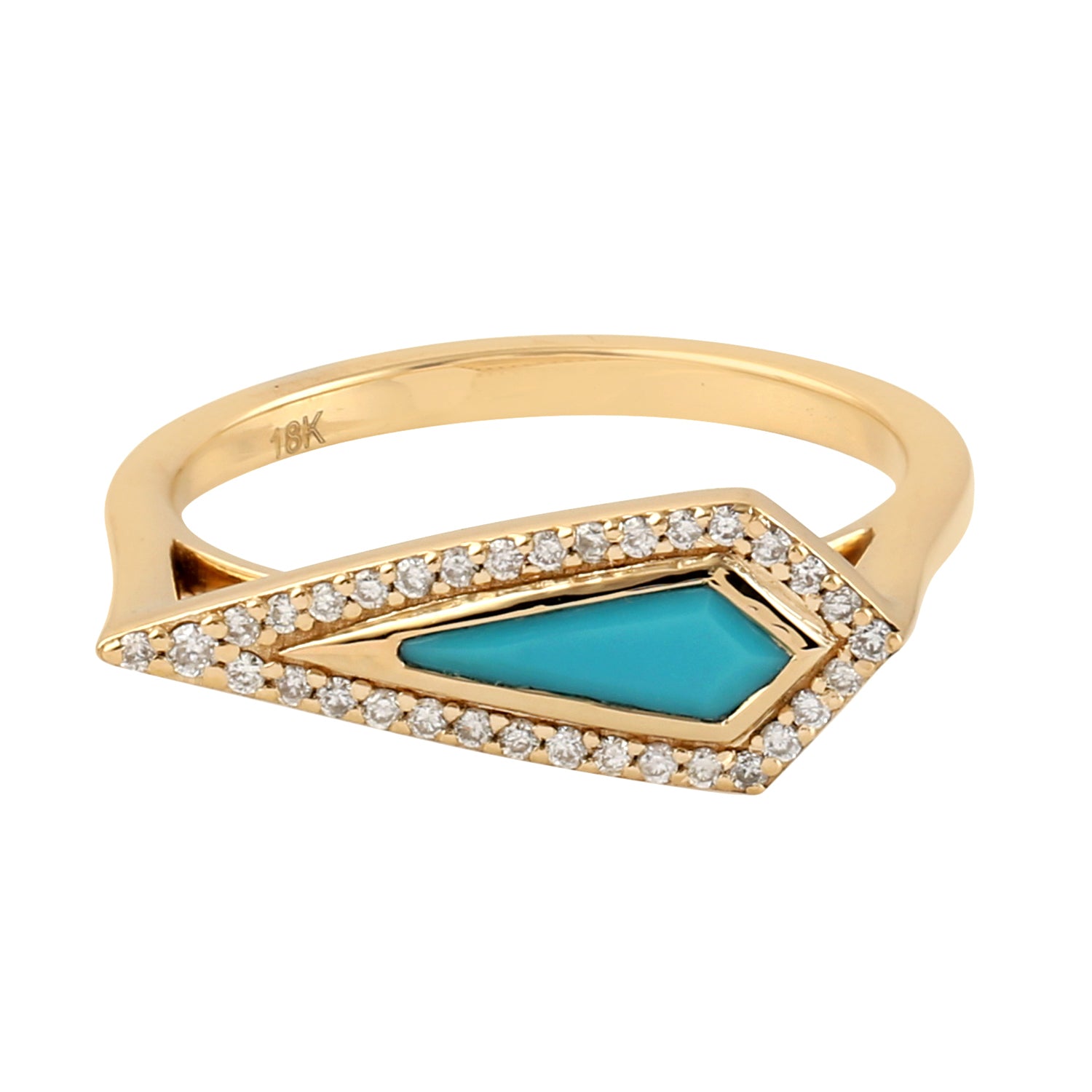 18K Yellow Gold Geometric Kite Cut Turquoise Pave Diamond Ring for Women - Perfect for Weddings, Anniversaries & Special Occasions