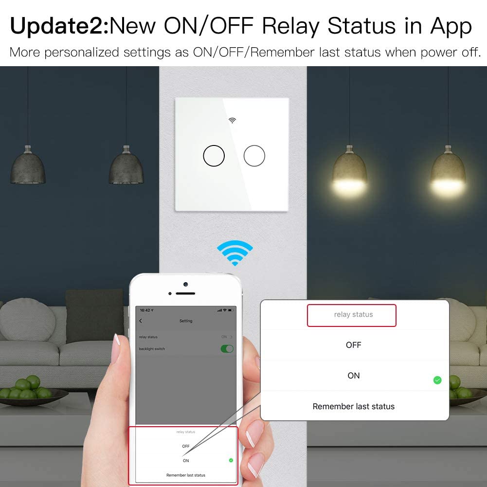 MOES Smart WiFi Light Switch 2 Gang, No Neutral Wire Required, Works with Alexa & Google Home, Smart Life & Tuya App Control, RF433 Remote, 2.4GHz Only - Perfect for Home Automation & Smart Lighting Control