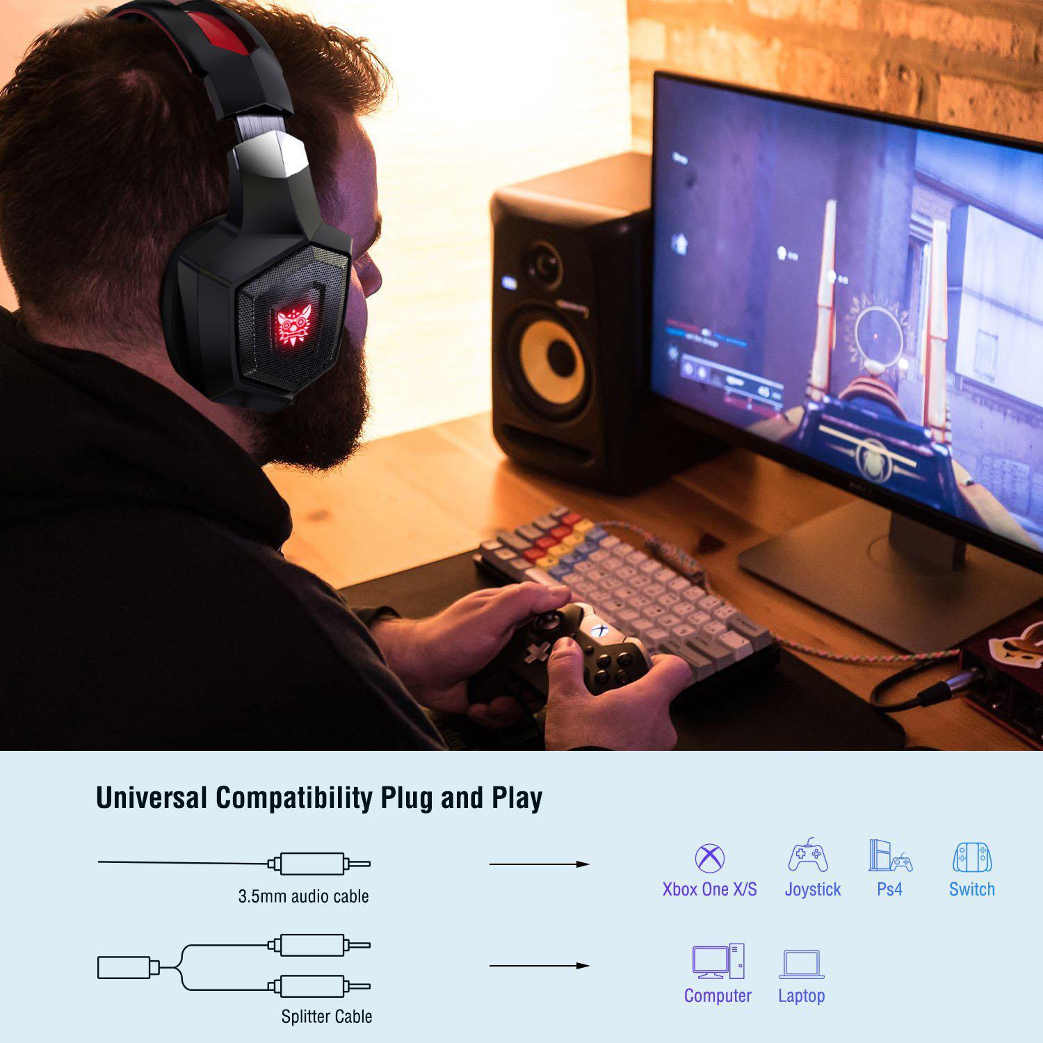 ONIKUMA K8 Wired Stereo Gaming Headset with Microphone & RGB LED Lights - Noise Cancelling Over-Ear Headphones for PC, PS4, Xbox, Nintendo Switch Gaming & Streaming