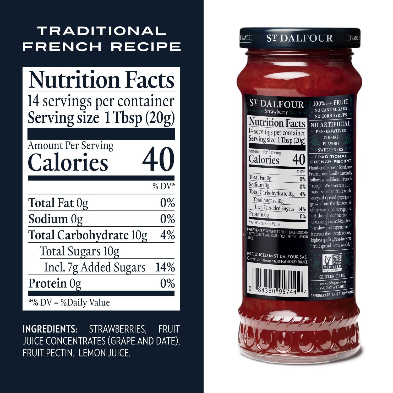 St. Dalfour Strawberry & Orange Marmalade French Fruit Spread Bundle, 10 oz Each - 100% Natural Fruit Preserves, No Artificial Ingredients, Non-GMO, Gluten-Free | Perfect for Toast, Yogurt, Desserts & Gift Baskets