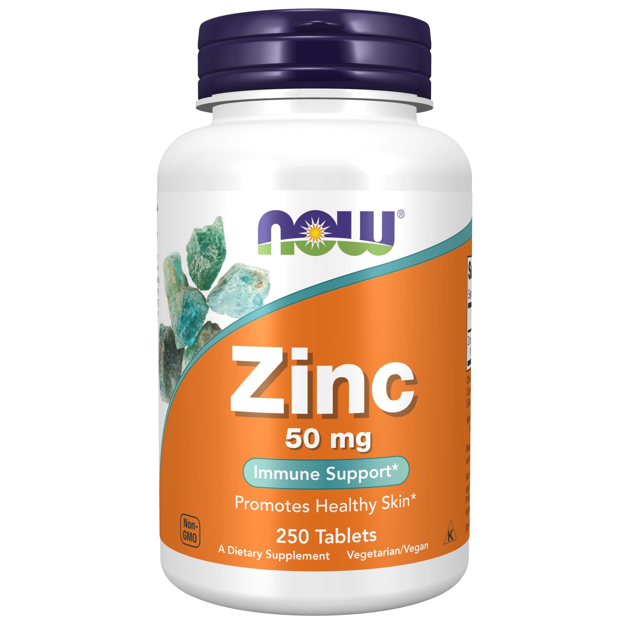 NOW Supplements Zinc 50mg - 250 Tablets (1 Pack) | Immune Support, Skin Health & Wound Healing | Daily Wellness Supplement for Adults & Kids