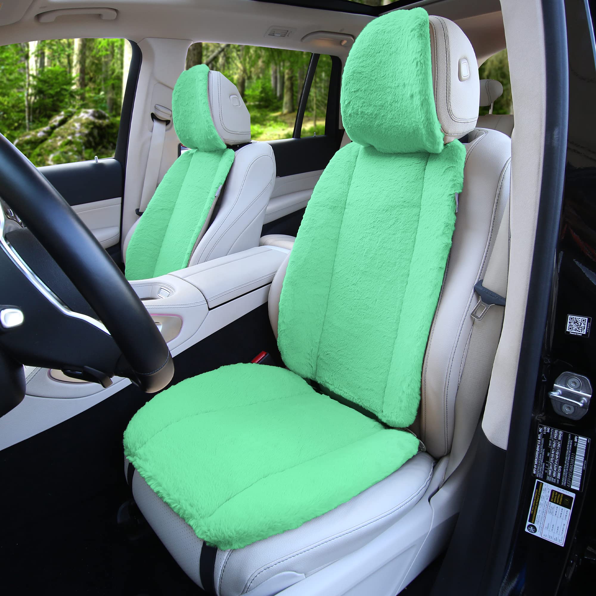 TLH Mint Doe16 Faux Rabbit Fur Car Seat Cushions - Universal Fit for Cars, Trucks, SUVs & Vans - Soft & Comfortable for Long Drives, Road Trips & Winter Commutes