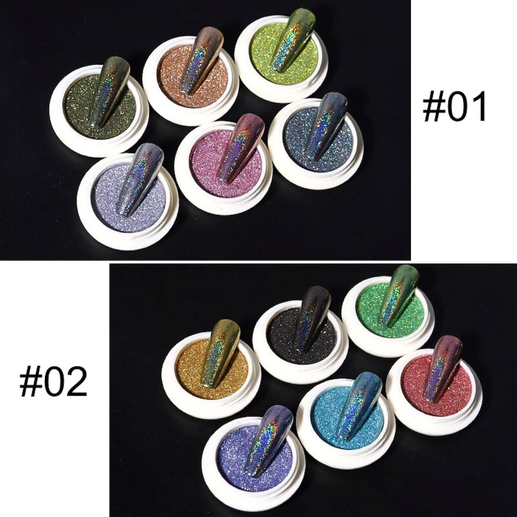 Holographic Glitter Chrome Powder Set - 6PCS Nail Art Pigment for Stunning Metallic & Iridescent Manicures - Perfect for DIY Nails, Salon Use & Special Occasions