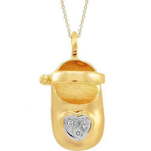 14K Yellow Solid Gold Diamond Baby Shoe Pendant Necklace - 0.07 Carat Genuine Diamond Charm for Newborn Gifts & Christening Jewelry - Perfect for Baby Showers, Baptisms & First Birthday Presents