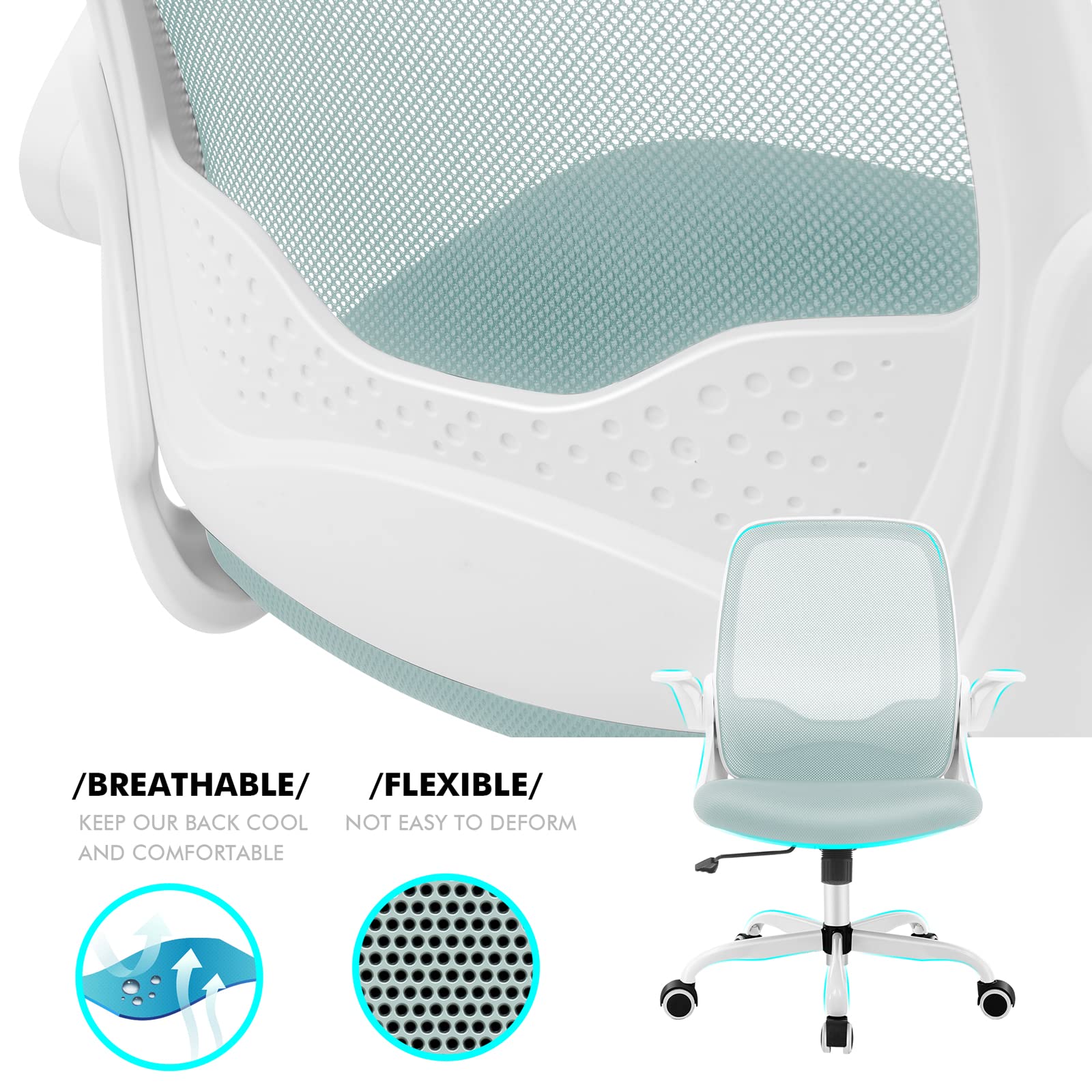 KERDOM Ergonomic Office Chair - Breathable Mesh Computer Desk Chair with Adjustable Height & Flip-Up Armrests - Comfortable Swivel Task Chair for Home Office, Gaming & Workspace