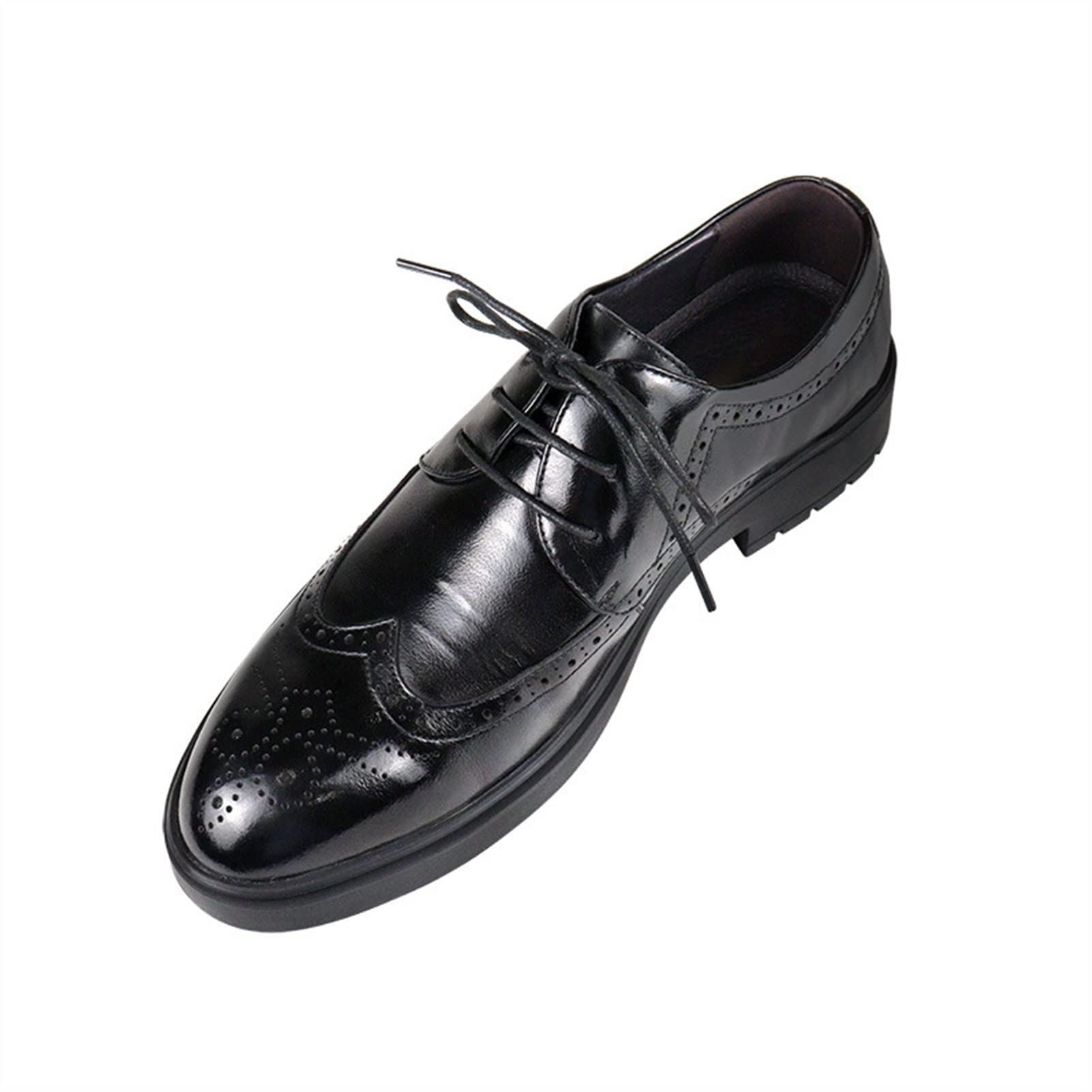 XXWJ Men's Dress Oxford Shoes - Lace Up Brogue Wingtip Derby with Embossed Leather & Non-Slip Rubber Sole - Formal Business, Wedding & Prom Footwear