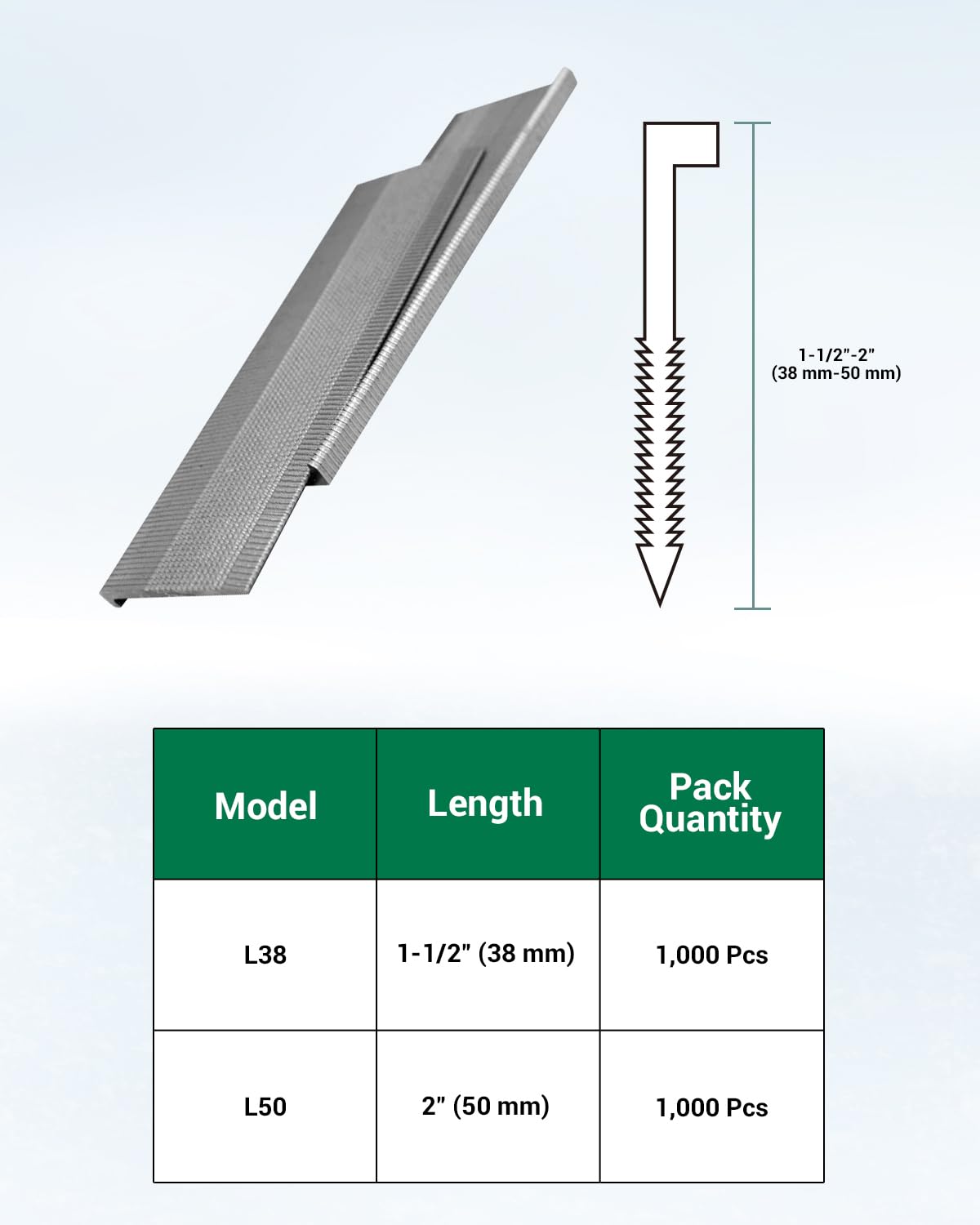 Meite 16 Gauge 2 Inch Flooring Nails - 16GA L Cleat Hardwood Flooring Nails for Nail Gun (1,000 Count) - Perfect for Installing Hardwood Floors, Engineered Wood & Bamboo Flooring