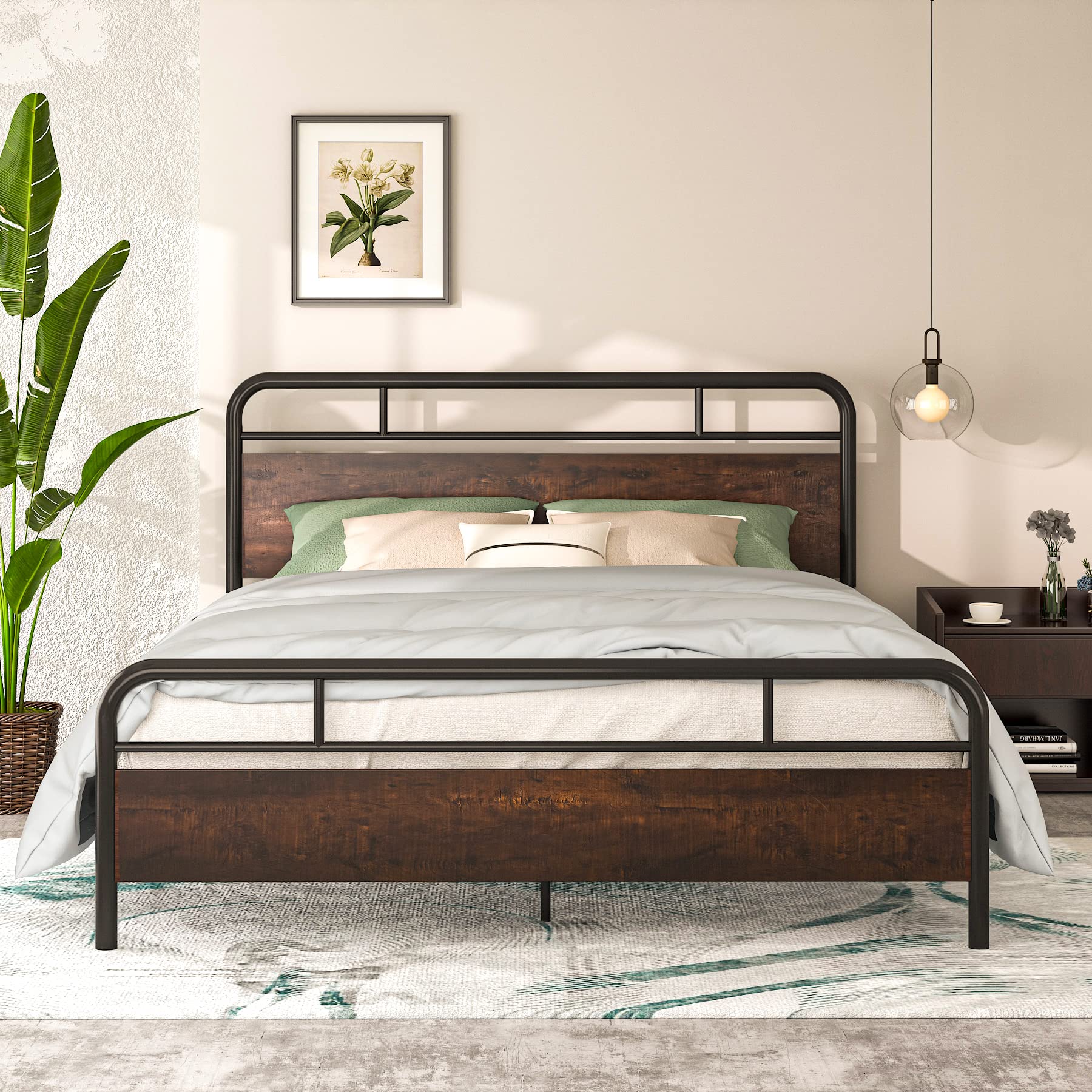 IMUsee Full Bed Frame with Industrial Wood Headboard - 12