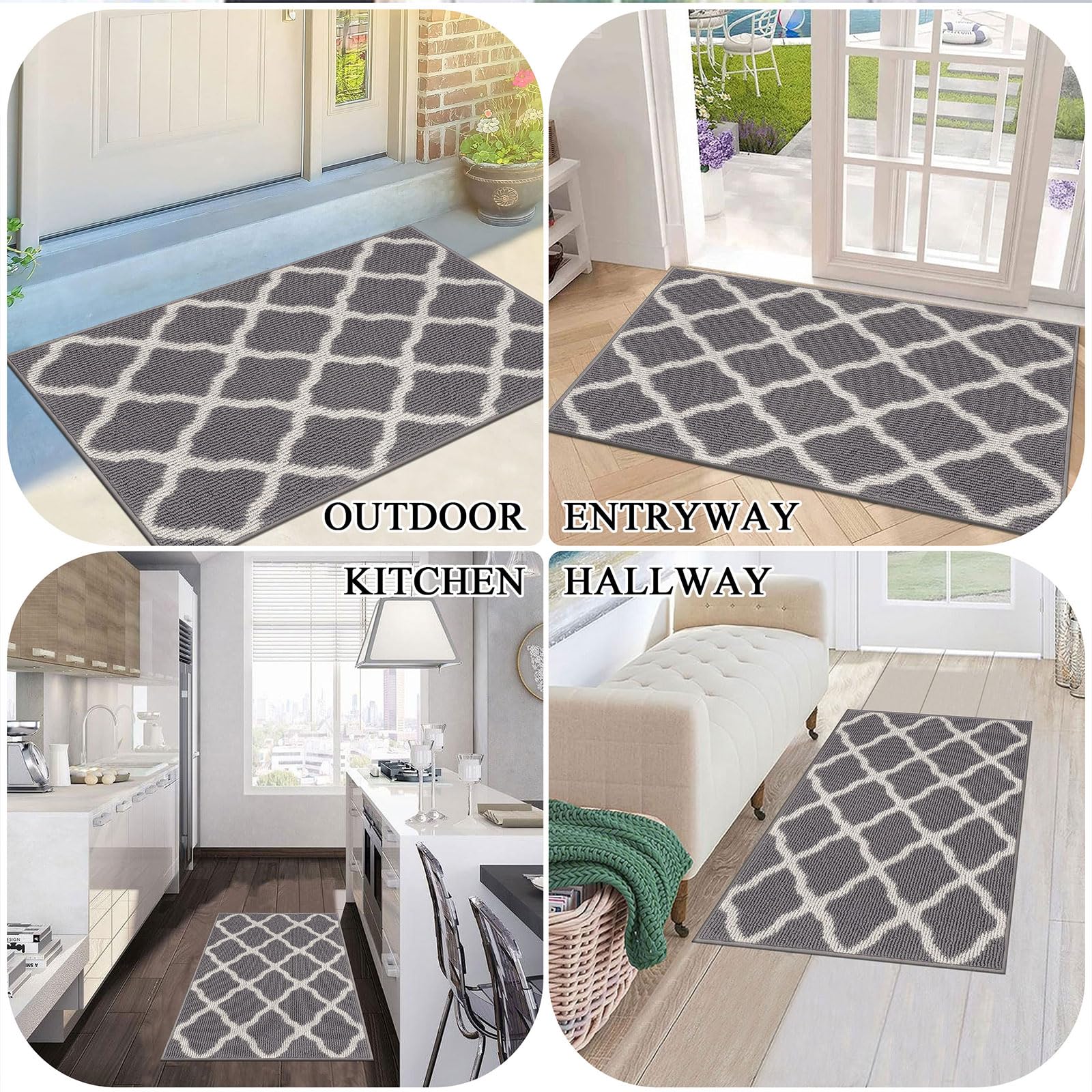 SHACOS 2x5 ft Washable Non-Slip Entryway Runner Rug with Rubber Backing - Dirt Trapping Floor Mat for Kitchen, Bedroom, Hallway, Laundry Room & Front Door (Light Gray) | Perfect for High Traffic Areas & Muddy Shoes