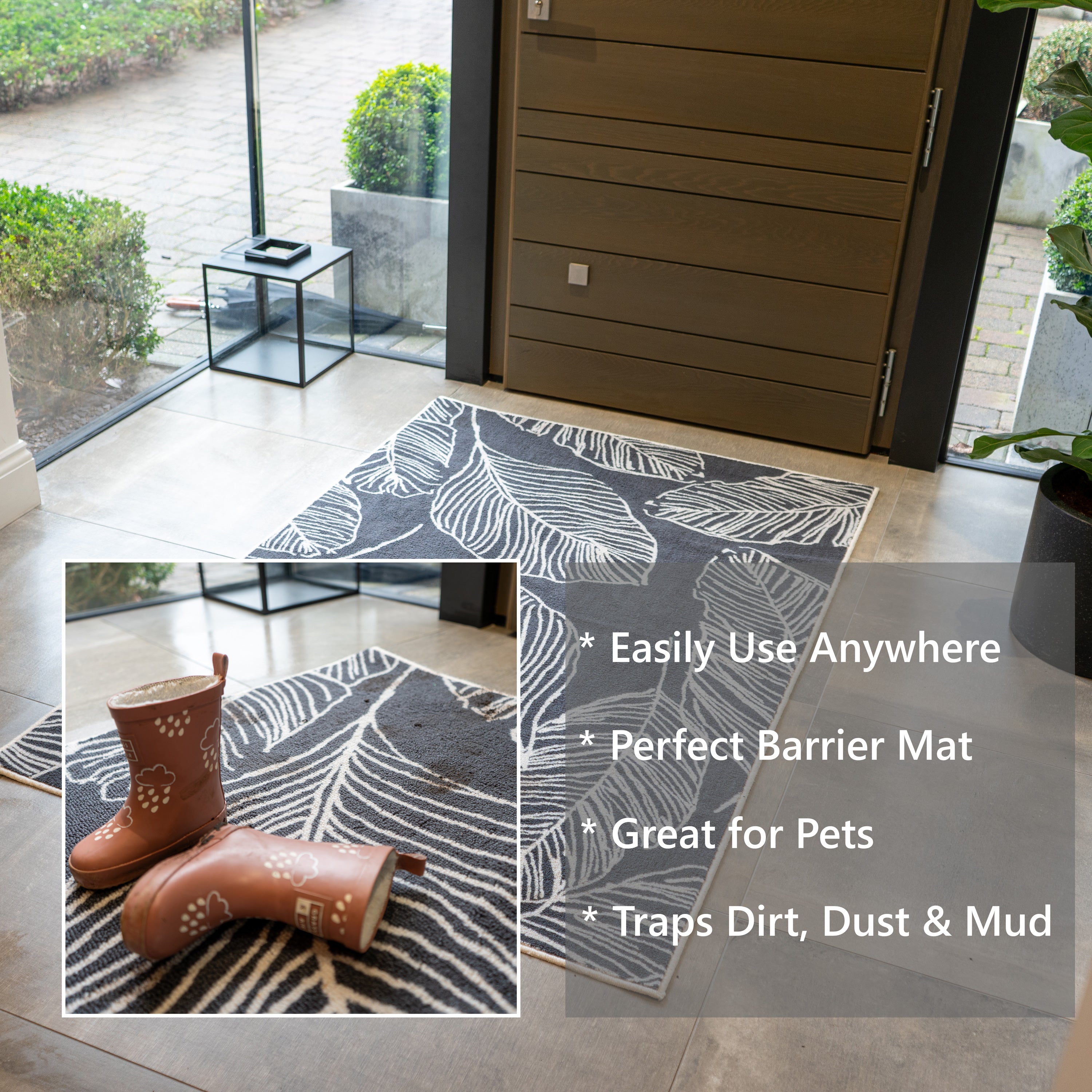 Fusion Matteo Washable Rug - Charcoal Grey | Soft & Durable Indoor/Outdoor Carpet for Living Room, Bedroom, Patio
