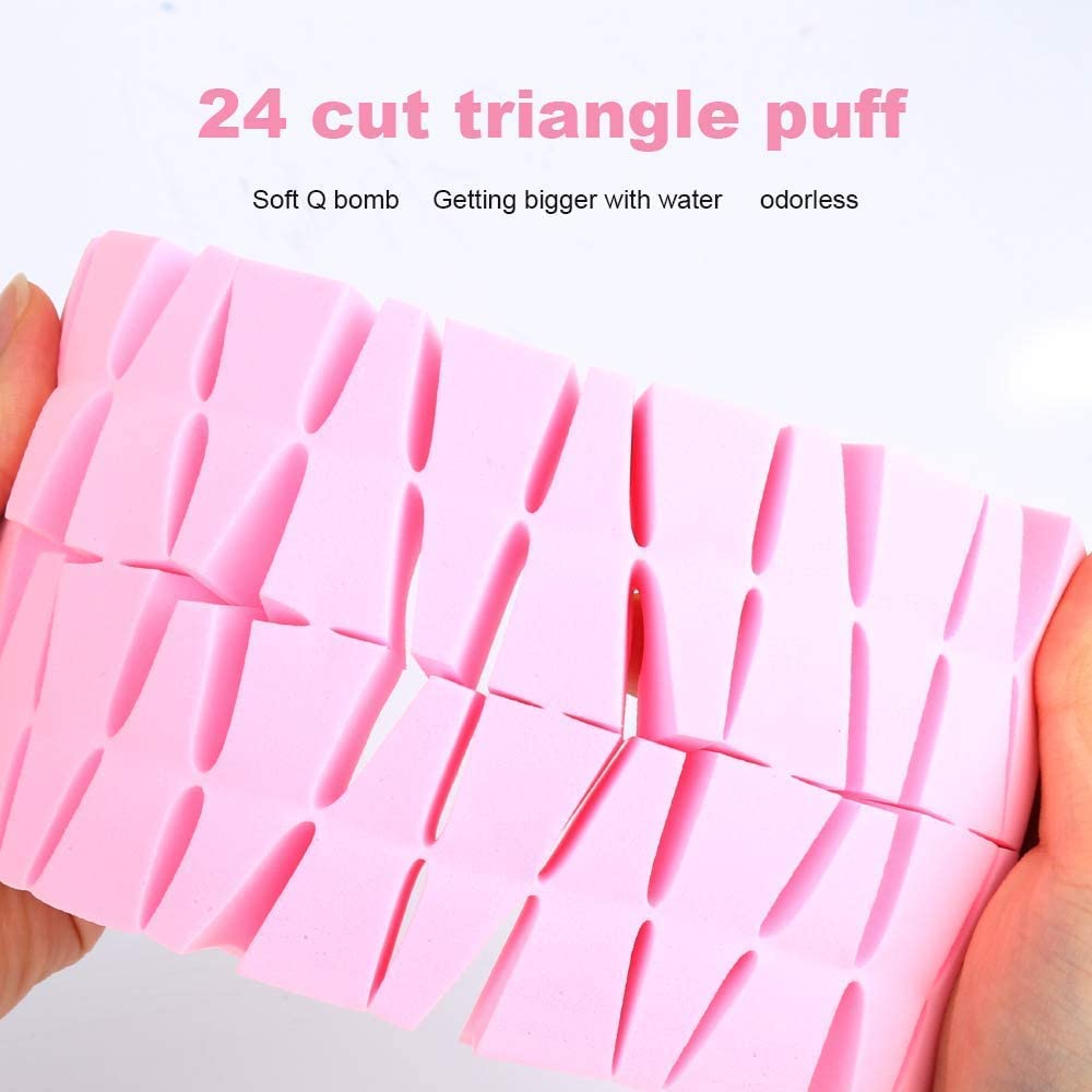 SHOPECOM 24-Piece Triangle Makeup Sponge Set - Powder & Liquid Foundation Blender, Wet & Dry Beauty Puff for Flawless Application | Perfect for Travel, Professional Makeup Kits & Everyday Use