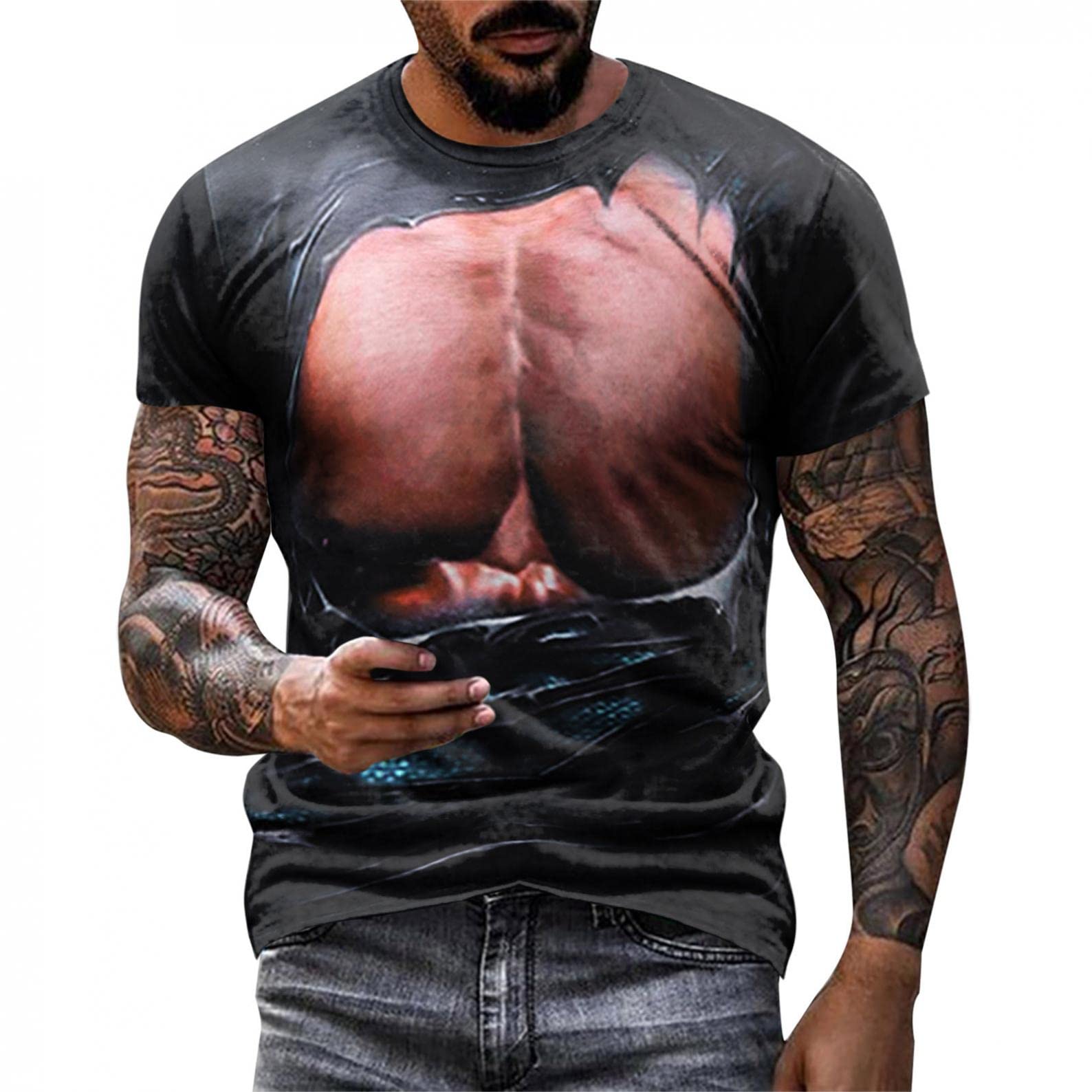 Sertiohcv Men's Summer Short Sleeve T-Shirts - Casual Crew Neck Digital Print Graphic Tees for Streetwear & Everyday Wear | Lightweight Comfortable Cotton Shirts for Outdoor Activities, Travel & Weekend Outfits