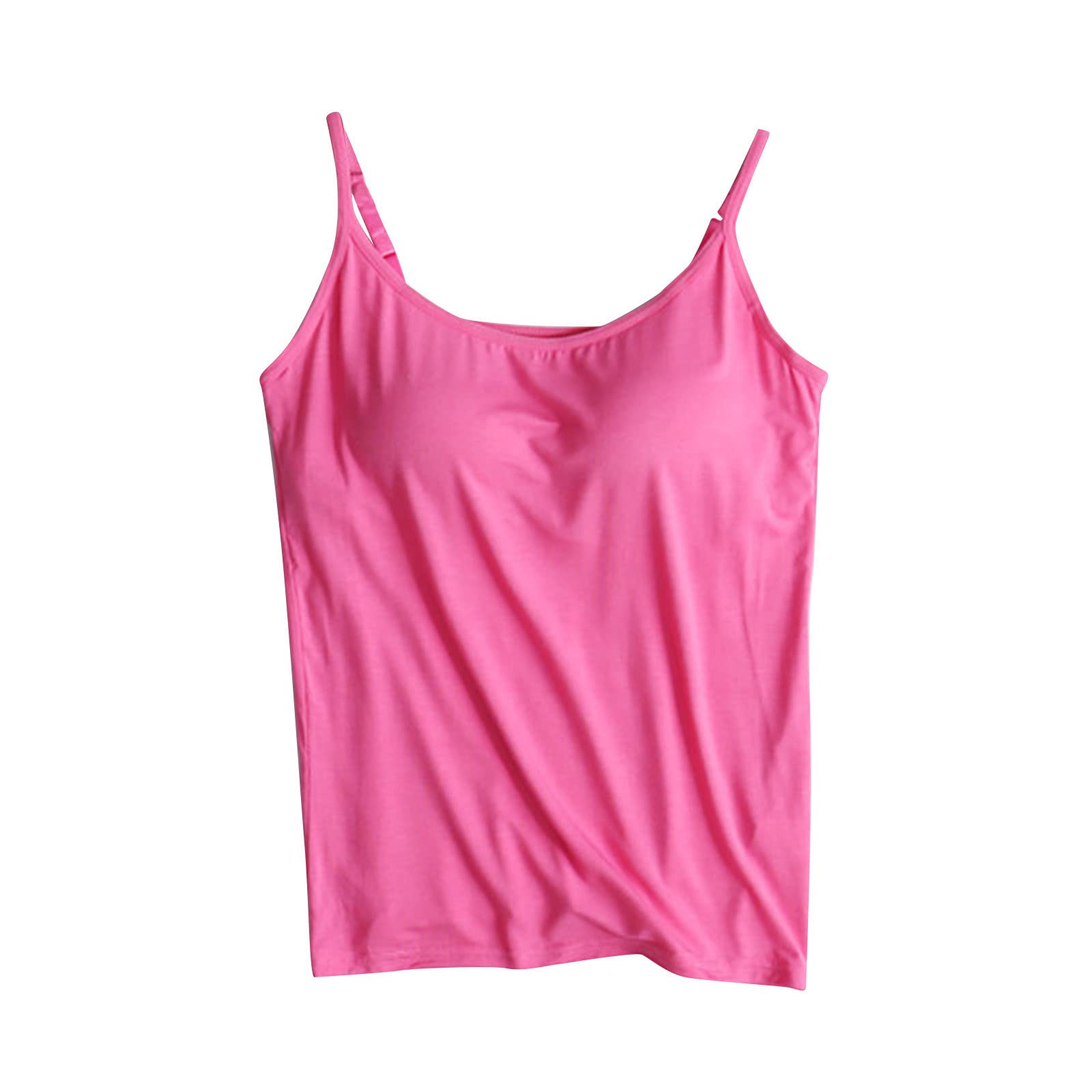 TUNUSKAT Women's Built-in Bra Tank Tops - Summer Casual Spaghetti Strap Plus Size Cotton Padded Workout Camisole - Perfect for Yoga, Gym & Everyday Wear