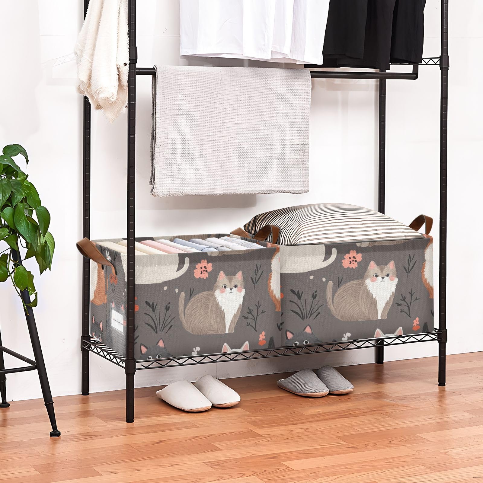 Personalized Cat-Themed Foldable Storage Baskets - 2 Pack Rectangle Organizer Bins with Handles for Shelves, Closet & Wardrobe Organization | Perfect for Home, Office & Kids Room Storage Solutions