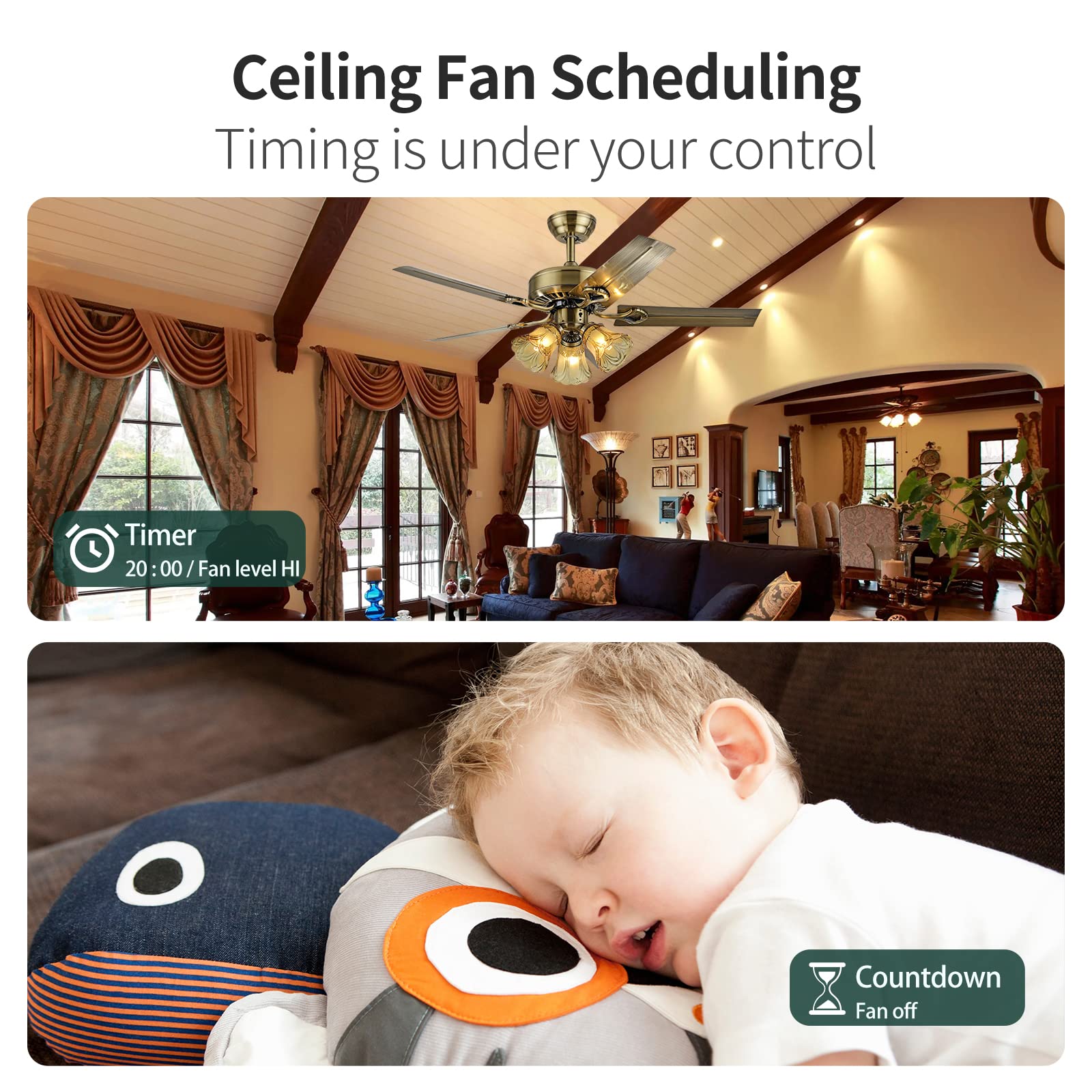 Smart Ceiling Fan Control & Dimmer Light Switch - Wi-Fi Enabled Single Pole Wall Switch - Works with Alexa & Google Home - Perfect for Living Room, Bedroom & Smart Home Automation