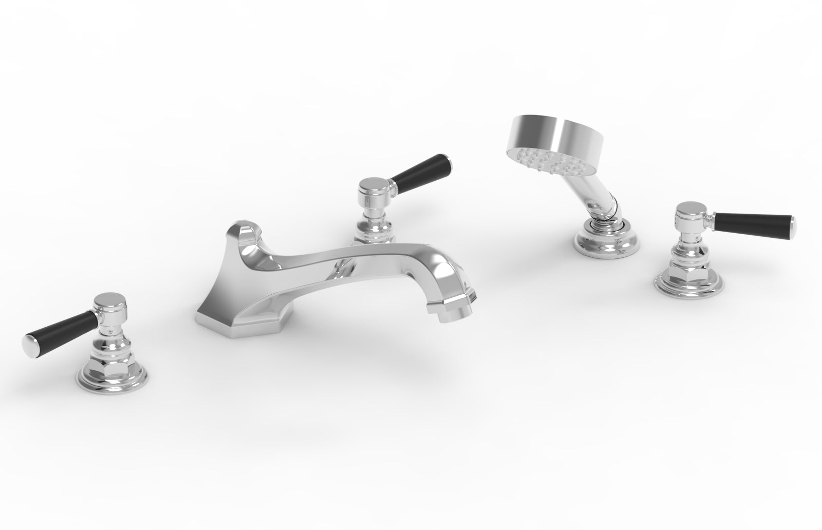HEX TRADITIONAL Deck Mounted Bathtub Faucet Set with Hand Shower - Satin Black Finish & Lever Handles (Model 500-49) - Perfect for Modern Bathroom Renovations and Spa-Like Shower Experiences