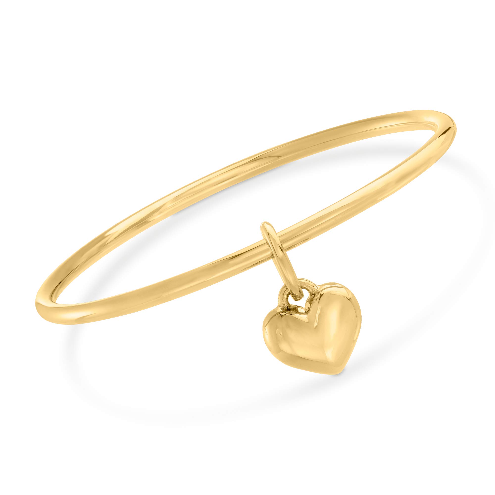 Ross-Simons Italian Andiamo 14kt Yellow Gold Over Resin Heart Charm Bangle Bracelet for Women - Elegant Valentine's Day Gift, Anniversary Present & Romantic Date Night Jewelry