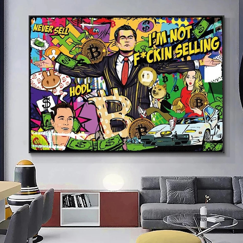 Wolf of Wall Street Canvas Art Print - Bitcoin Millionaire Wall Decor for Home, Office & Man Cave - Perfect for Movie Fans & Crypto Investors