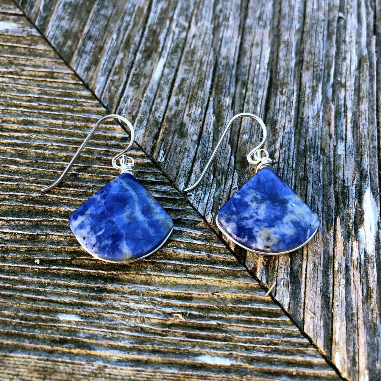 Sodalite Blue Stone Earrings for Women - Sterling Silver Triangle Dangle Earrings with Natural Crystal Gemstone - Handmade Jewelry Gift for Her by Rumi Sumaq | Perfect for Weddings, Parties & Special Occasions