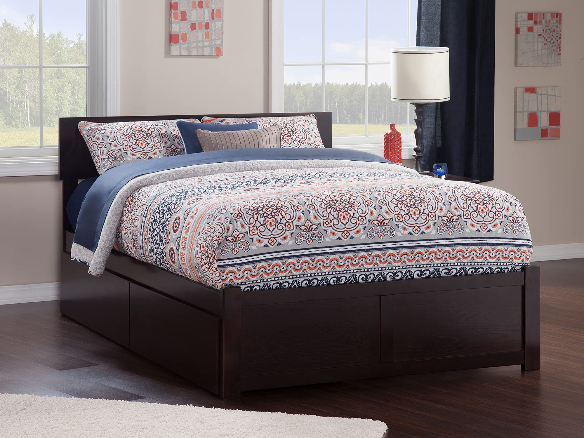 AFI Orlando Full Size Platform Bed with Footboard & Storage Drawers in Espresso - Modern Wooden Bed Frame with Underbed Storage for Small Spaces, Bedroom Furniture for Adults & Teens