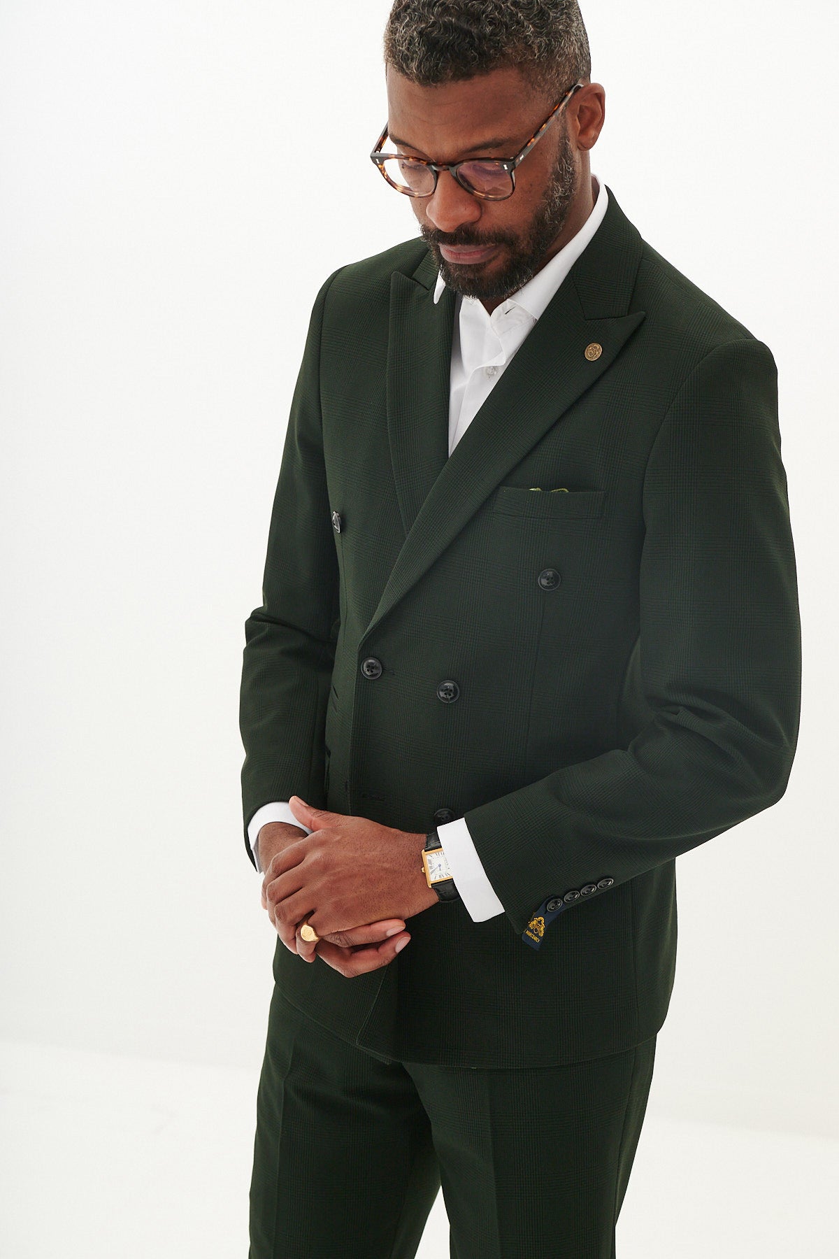 Stylish Olive Green Double Breasted Two-Piece Suit for Men - Formal & Business Attire - Perfect for Weddings, Office Wear, and Special Occasions