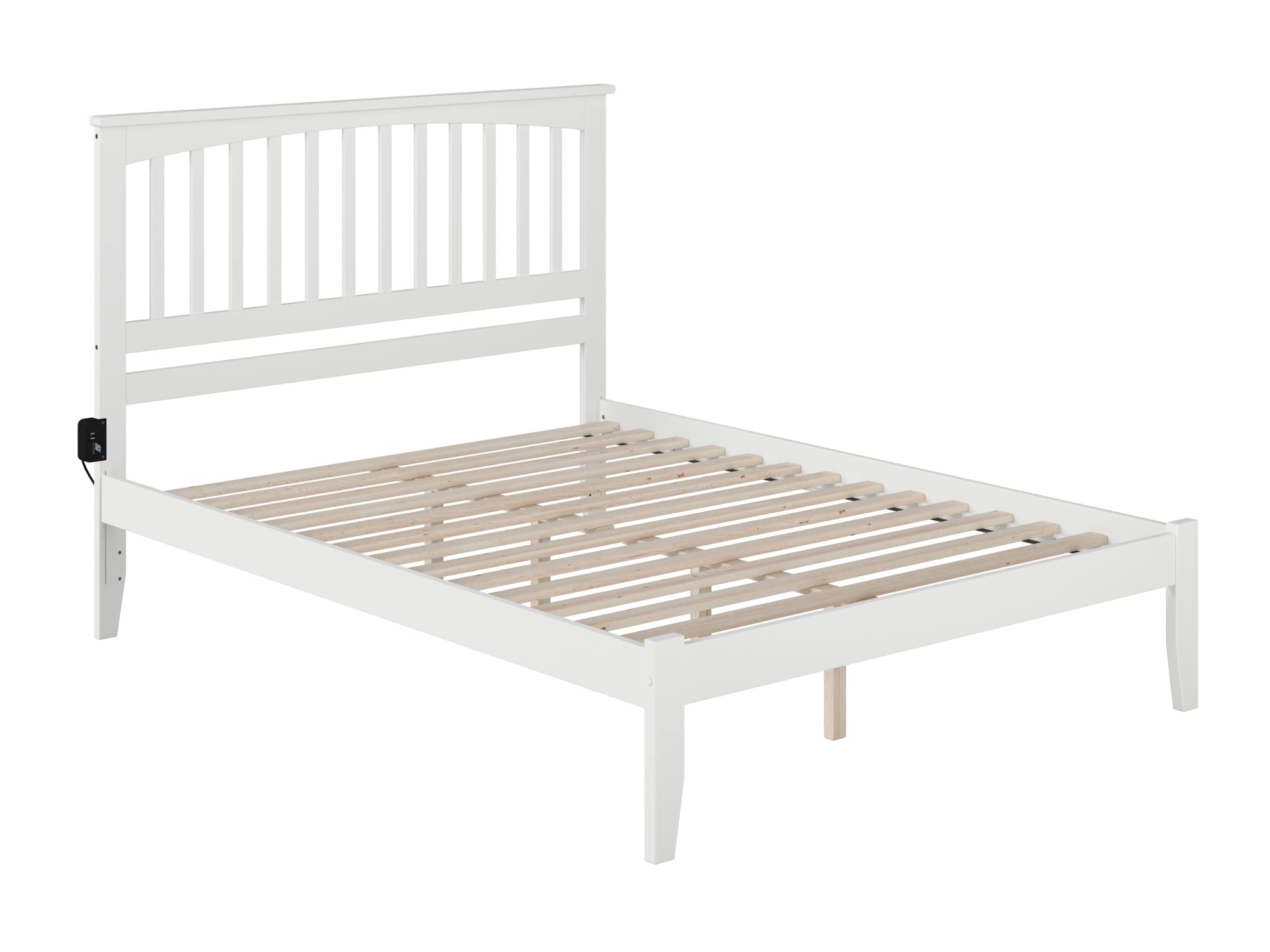 AFI Mission Queen Platform Bed with USB Charger - Modern White Wooden Bed Frame with Storage & Attachable USB Ports - Perfect for Small Spaces, Apartments & Bedrooms