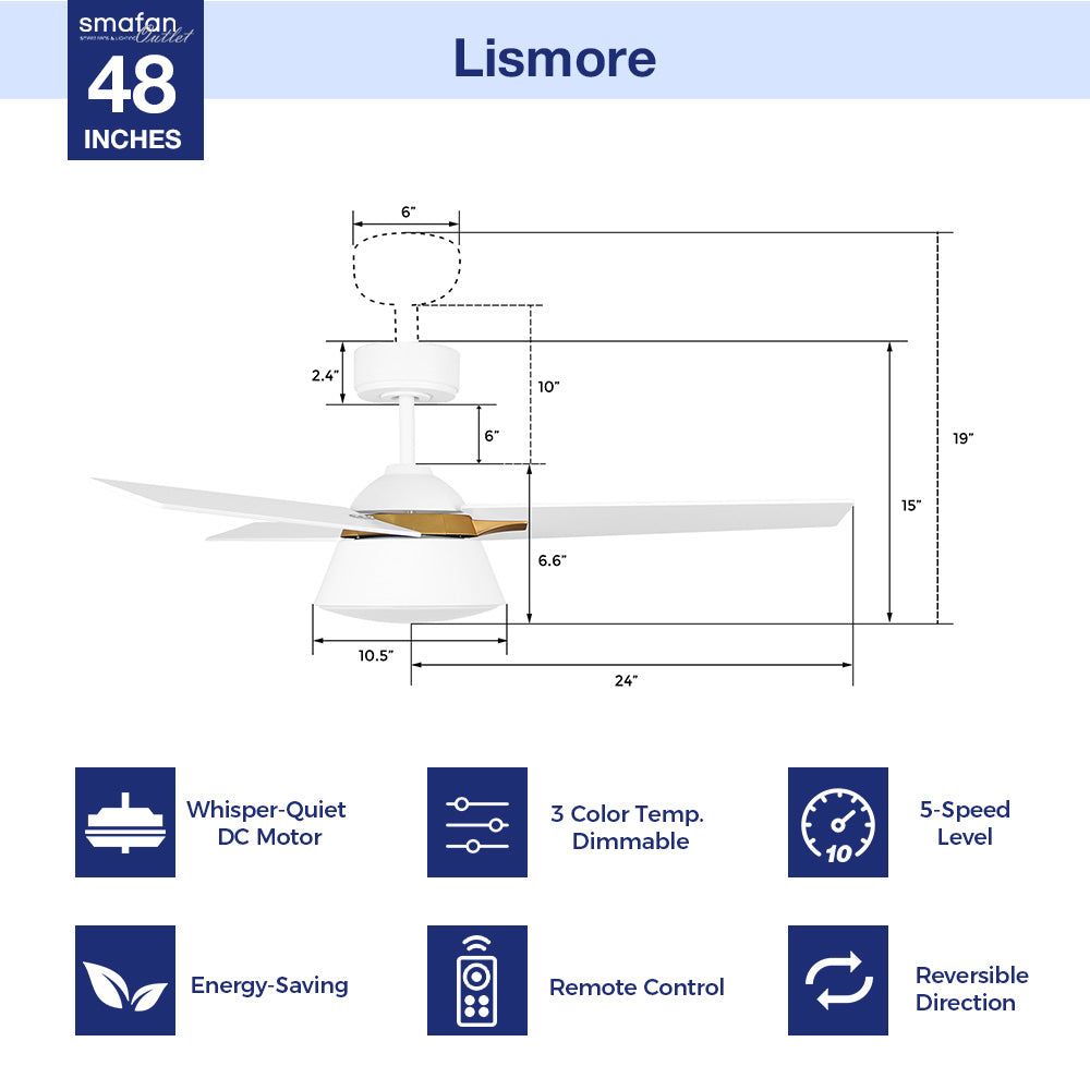 Lismore 48 Inch LED Ceiling Fan with Remote Control - Quiet Energy Efficient Indoor/Outdoor Use for Bedroom, Living Room, Patio
