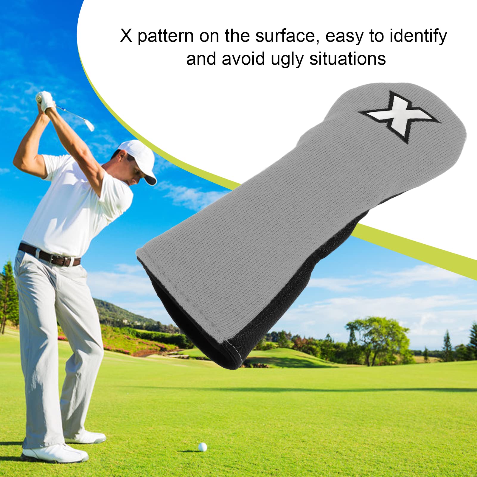 Premium Golf Club Head Covers - 8.9x3.7in Leather & Fabric Hybrid Wood Covers with X Pattern Design for Men & Women | Ideal for Driving Range Practice, Course Play & Club Protection