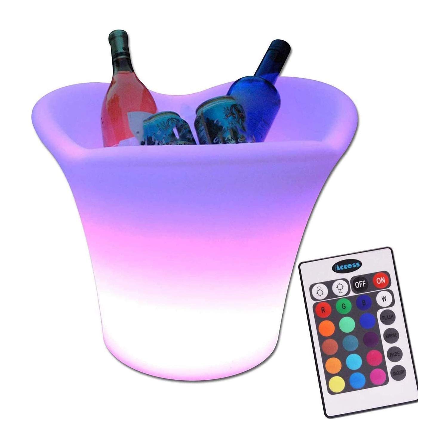 LED Lighted Wine Bottle Cooler with Remote Control & Rechargeable Battery - Ice Bucket for Champagne, White & Red Wine - Perfect for Home, Restaurant, Bar, Hotel & Party Use