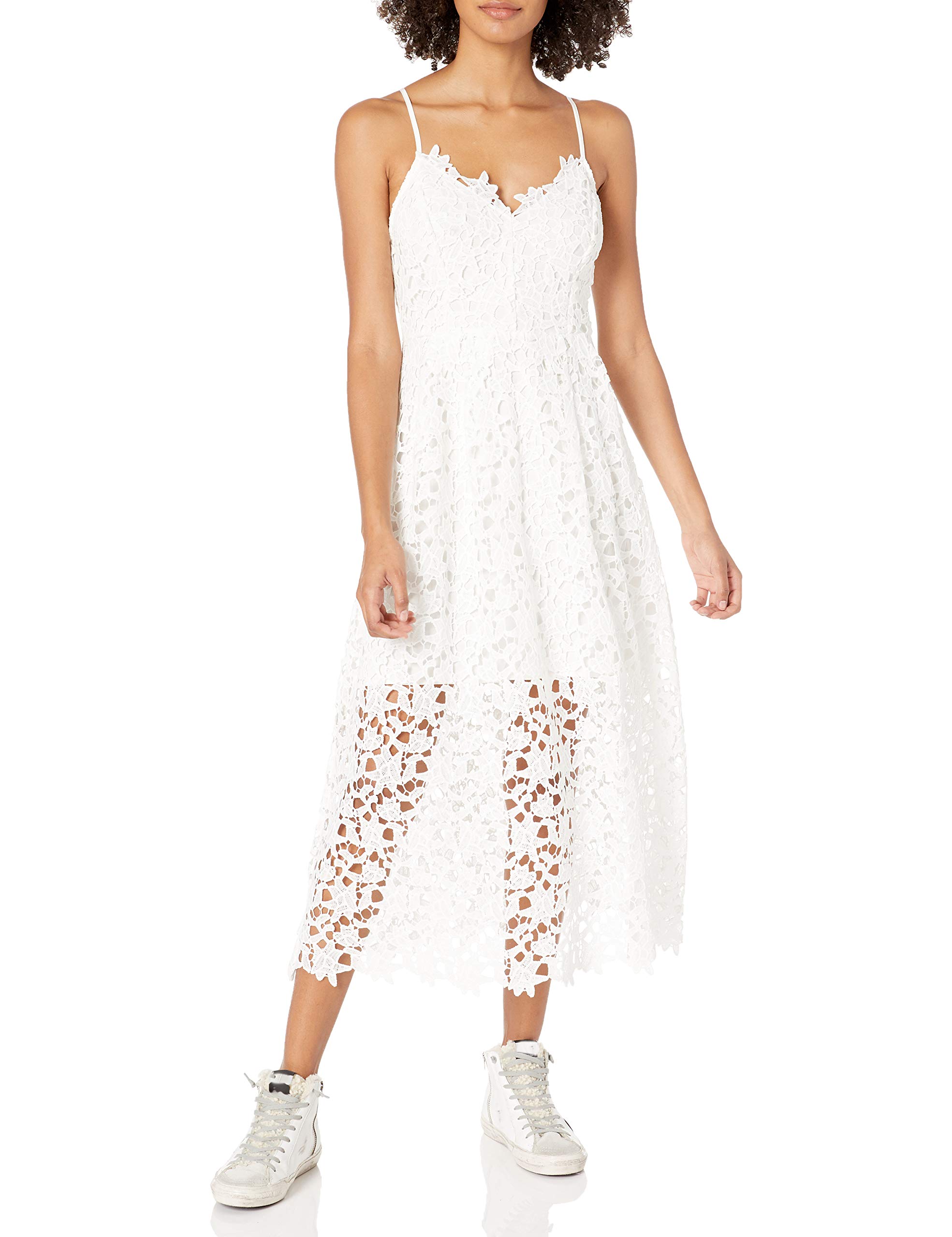 ASTR the Label Women's Sleeveless Lace Fit & Flare Midi Dress - Elegant Summer Wedding Guest Dress for Cocktail Parties & Date Nights
