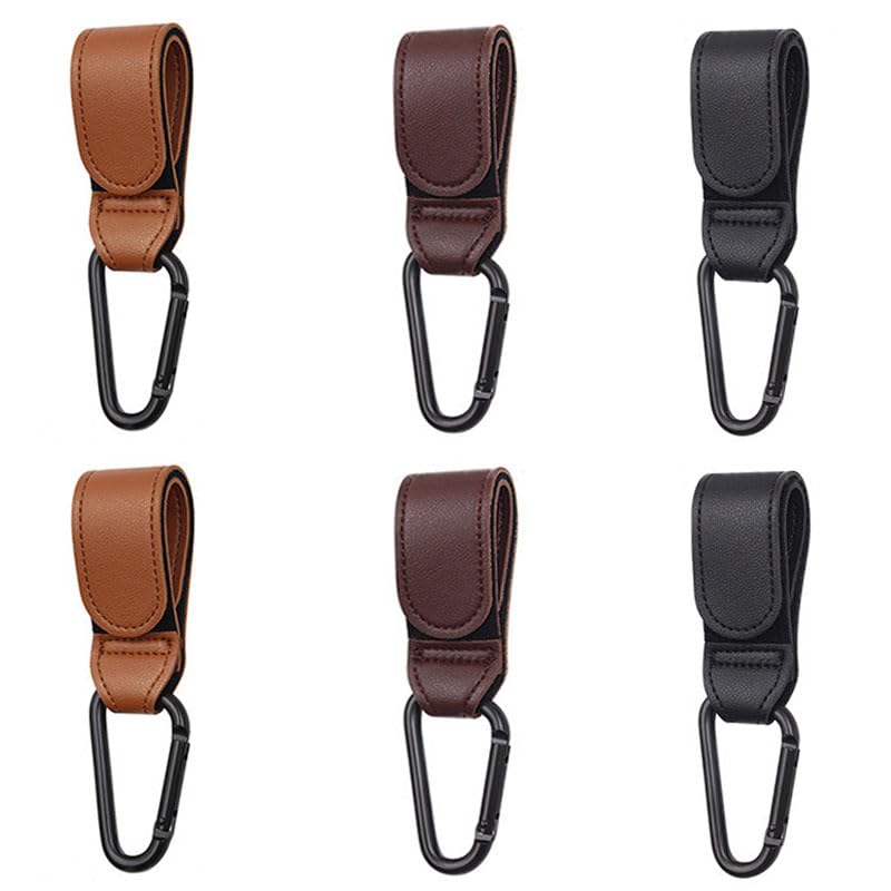 6-Pack Universal Stroller Hooks - Heavy Duty Stroller Clips for Diaper Bags, Shopping Bags & Purses - Convenient Mommy Hooks for Walking, Grocery Shopping & Travel (Khaki, Brown, Black) | Perfect for Strollers, Wheelchairs & Shopping Carts